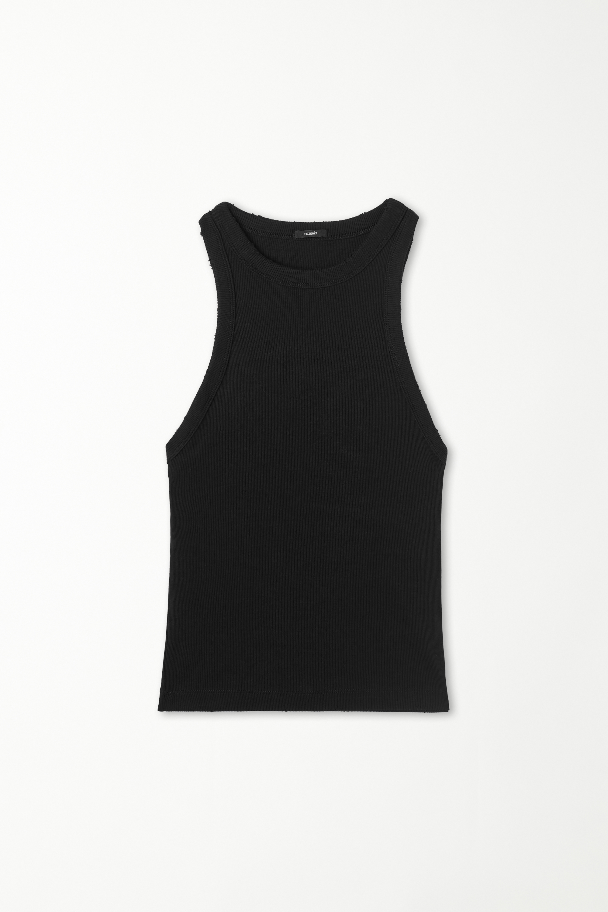 Ribbed High Neck Tank Top with Rips