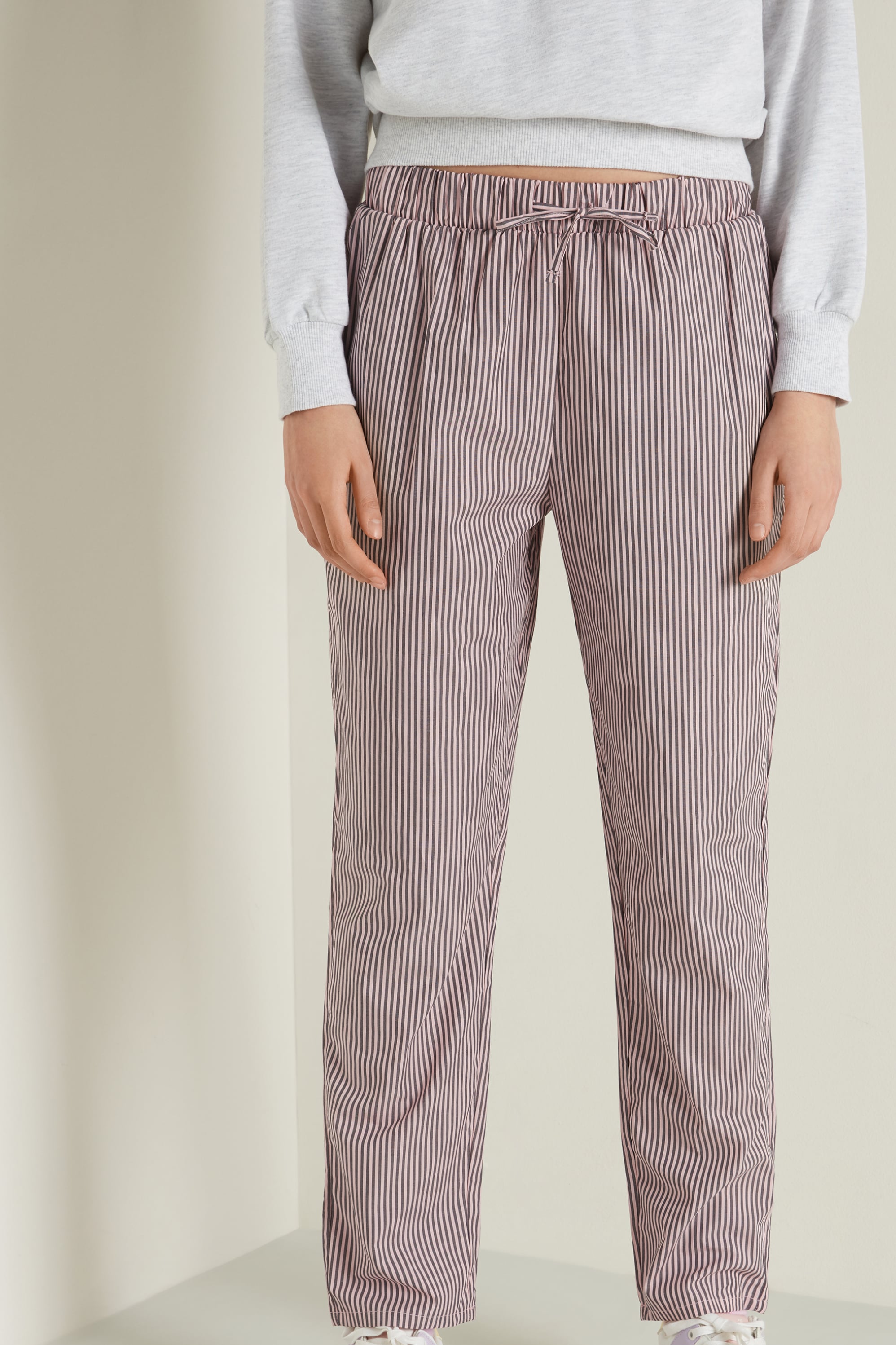 Long Cotton Canvas Drawstring Trousers 