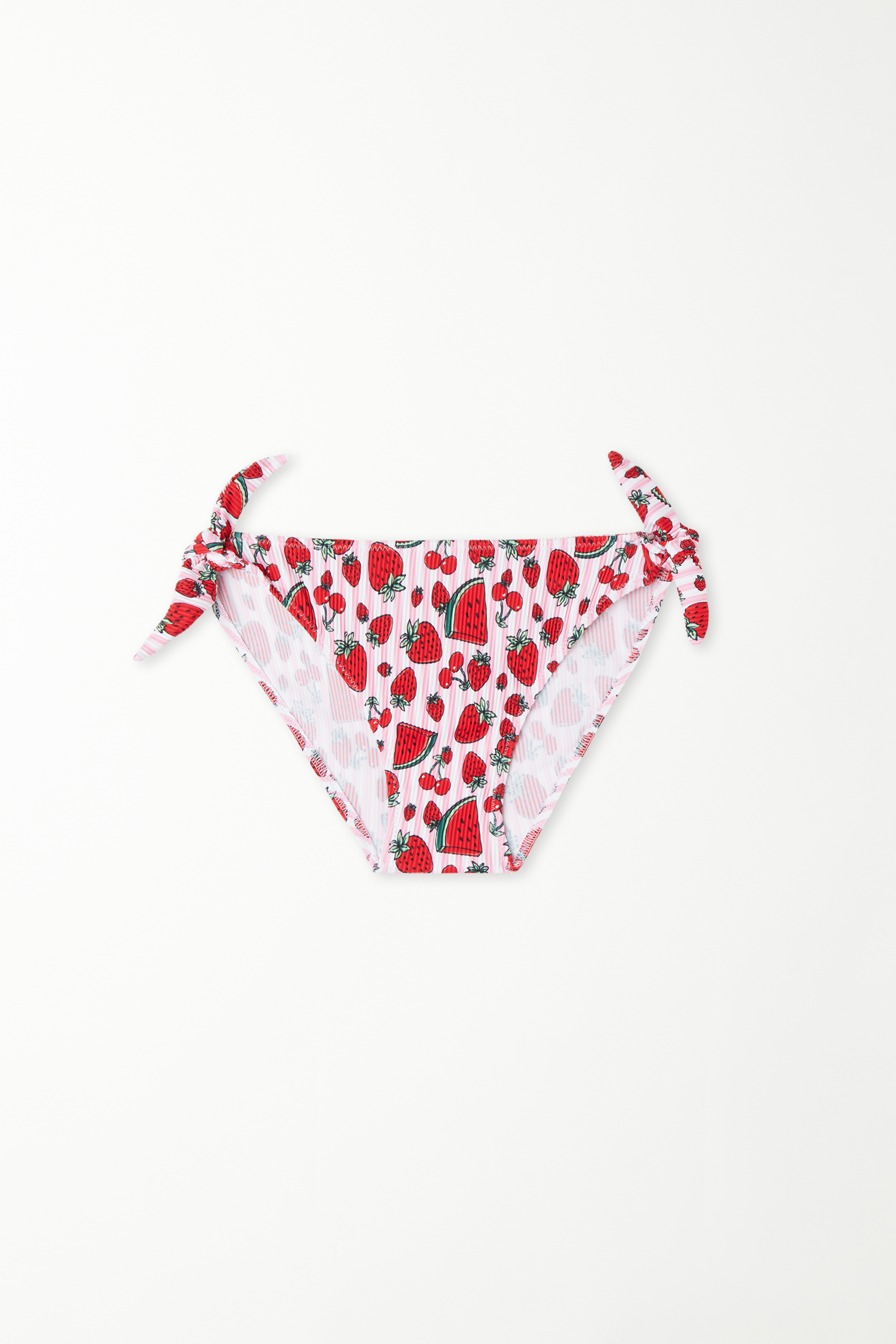 Girls’ Fruit and Striped Print Bralette Bikini Top and Bottoms with Ties