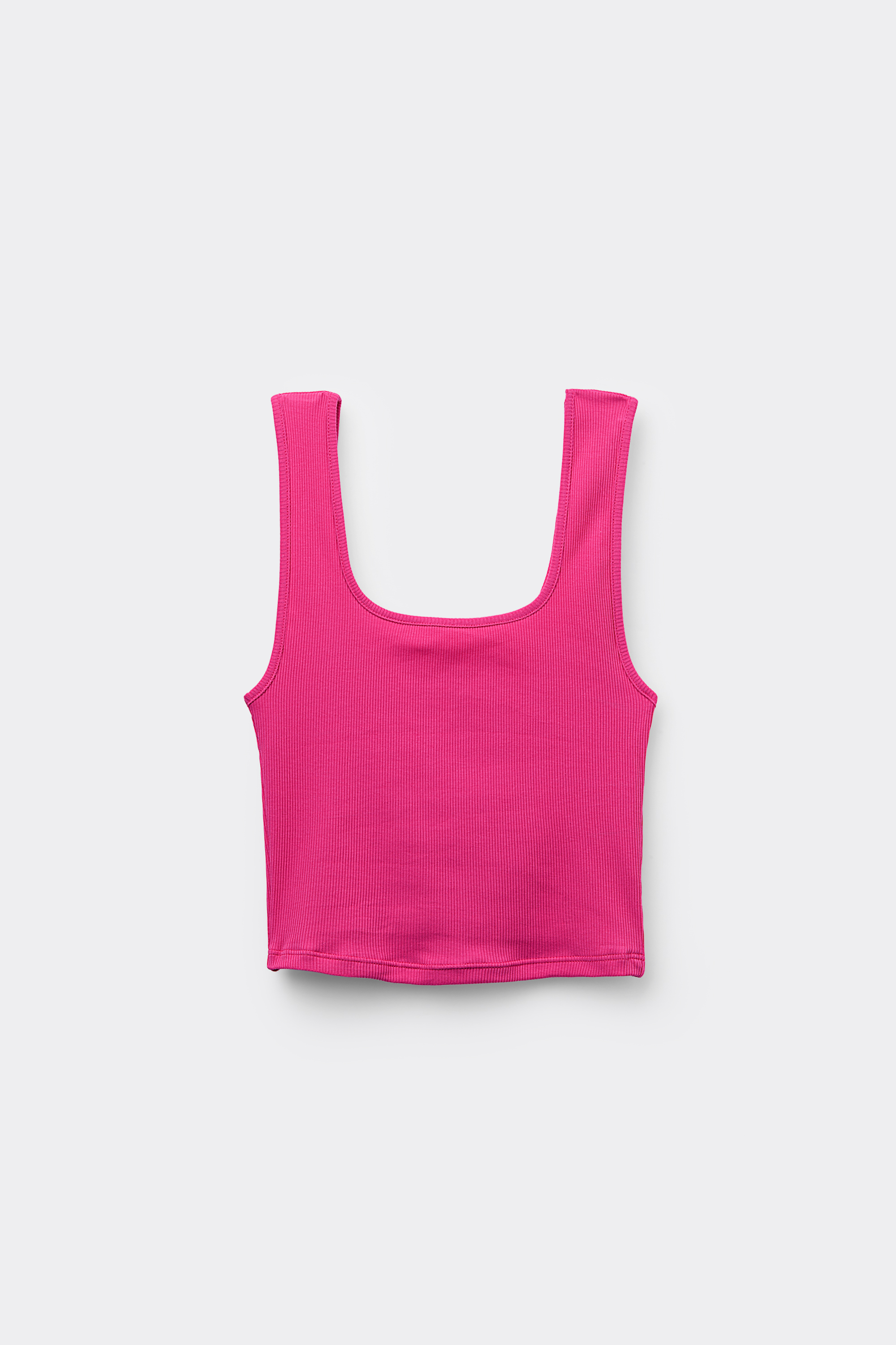Ribbed Cotton Crop Top with Wide Shoulder Straps
