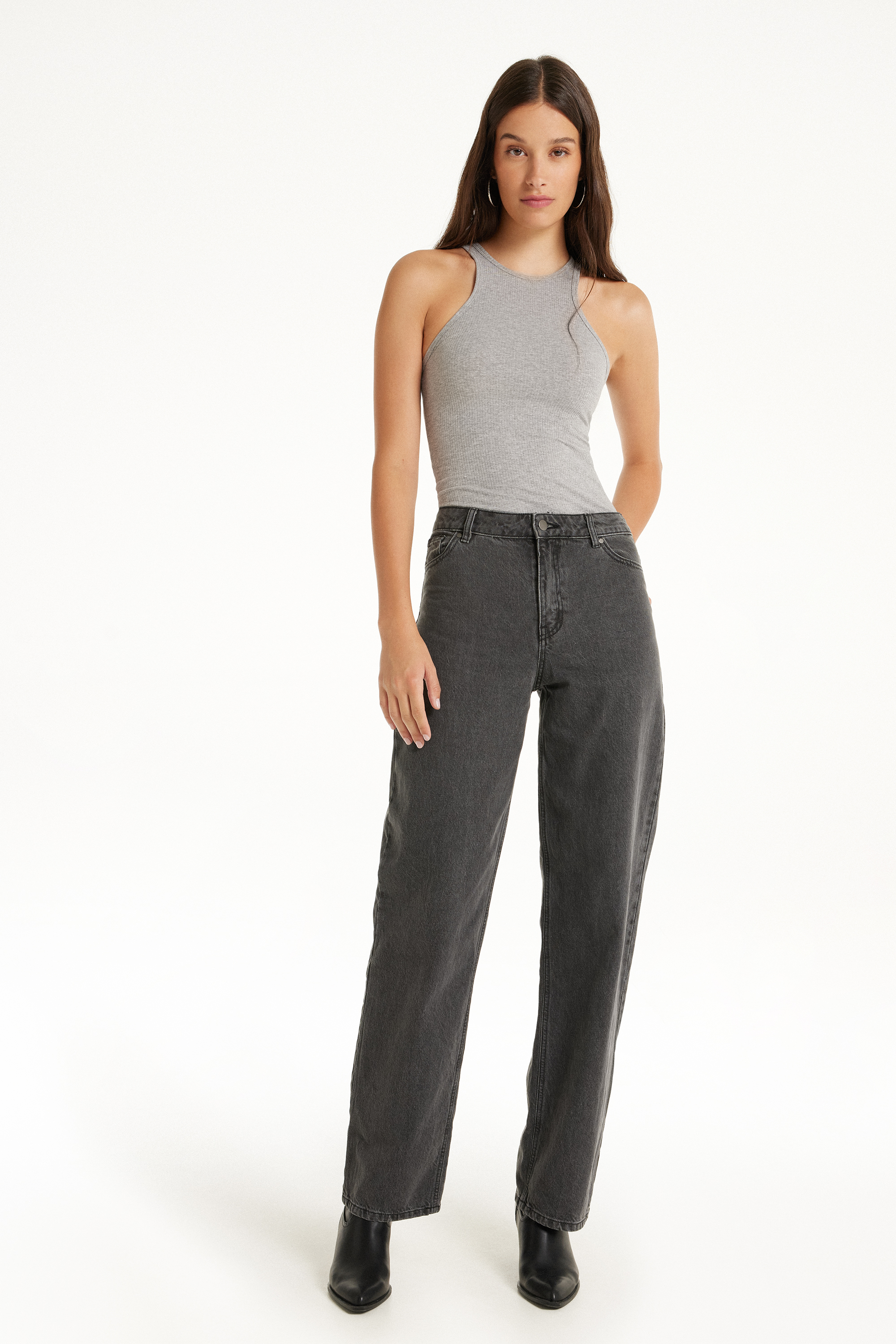 Halterneck Ribbed Cotton Camisole with Wide Shoulder Straps