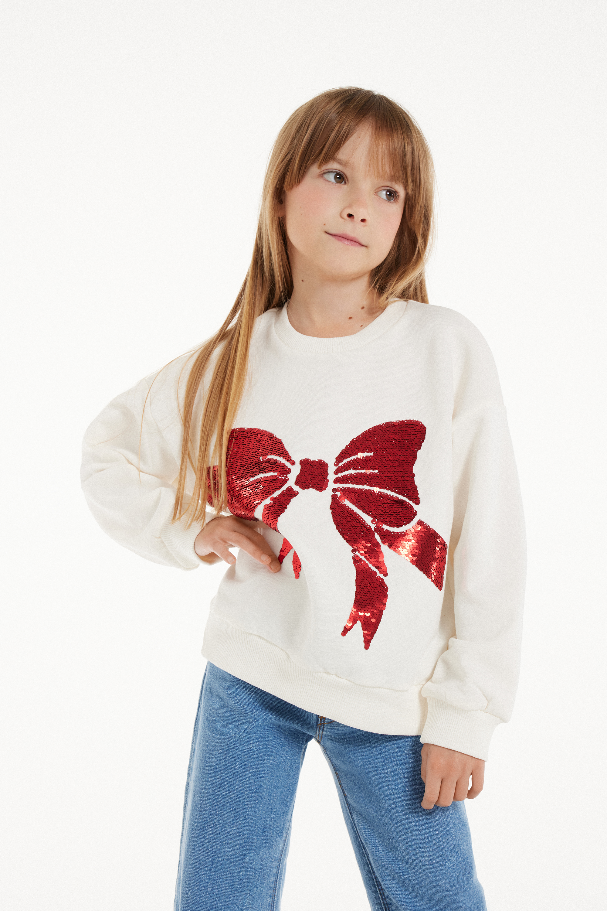 Langarm-Sweatshirt für Mädchen mit Herz aus Pailletten