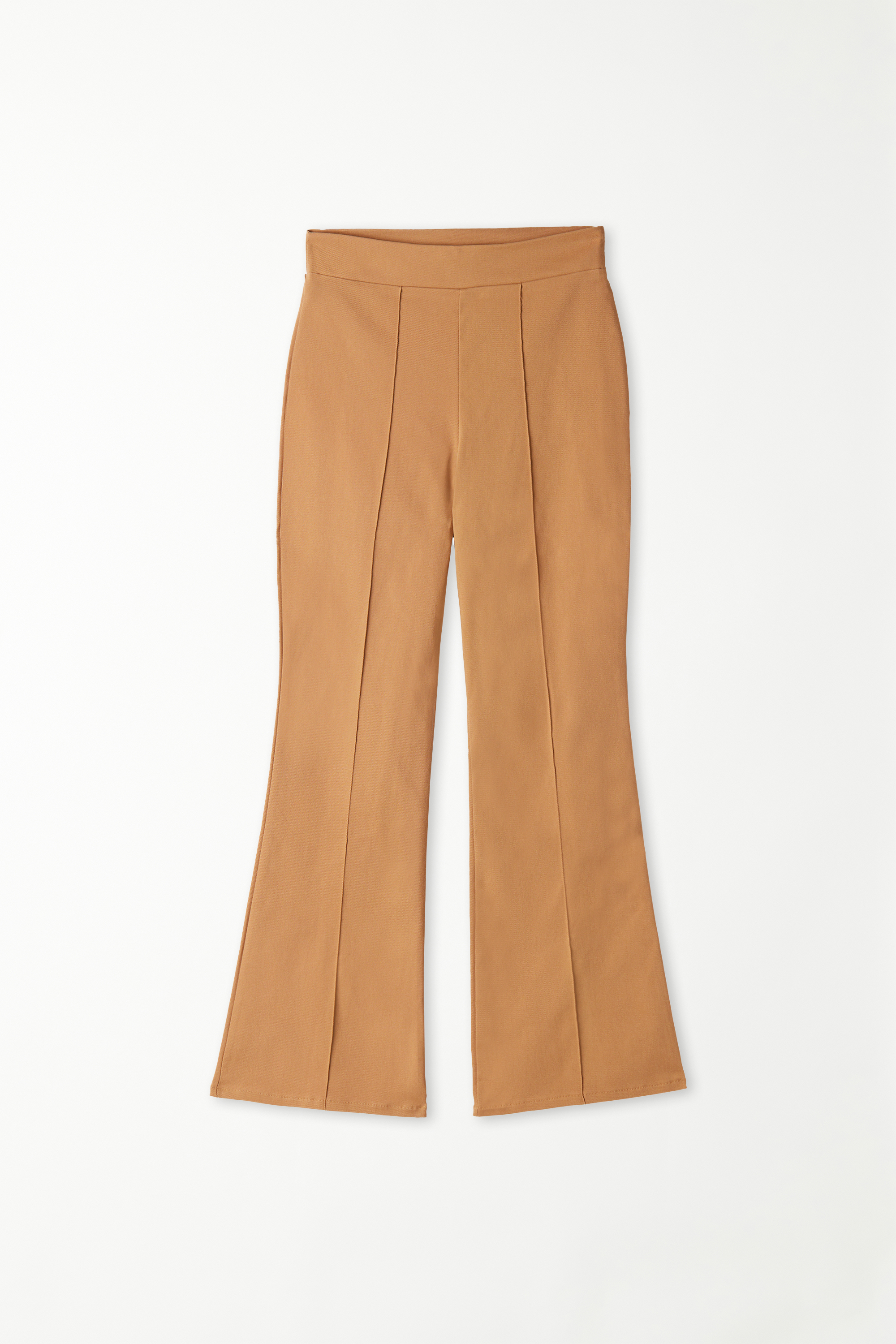 Flare-Cut Stretch Fabric Capri Pants