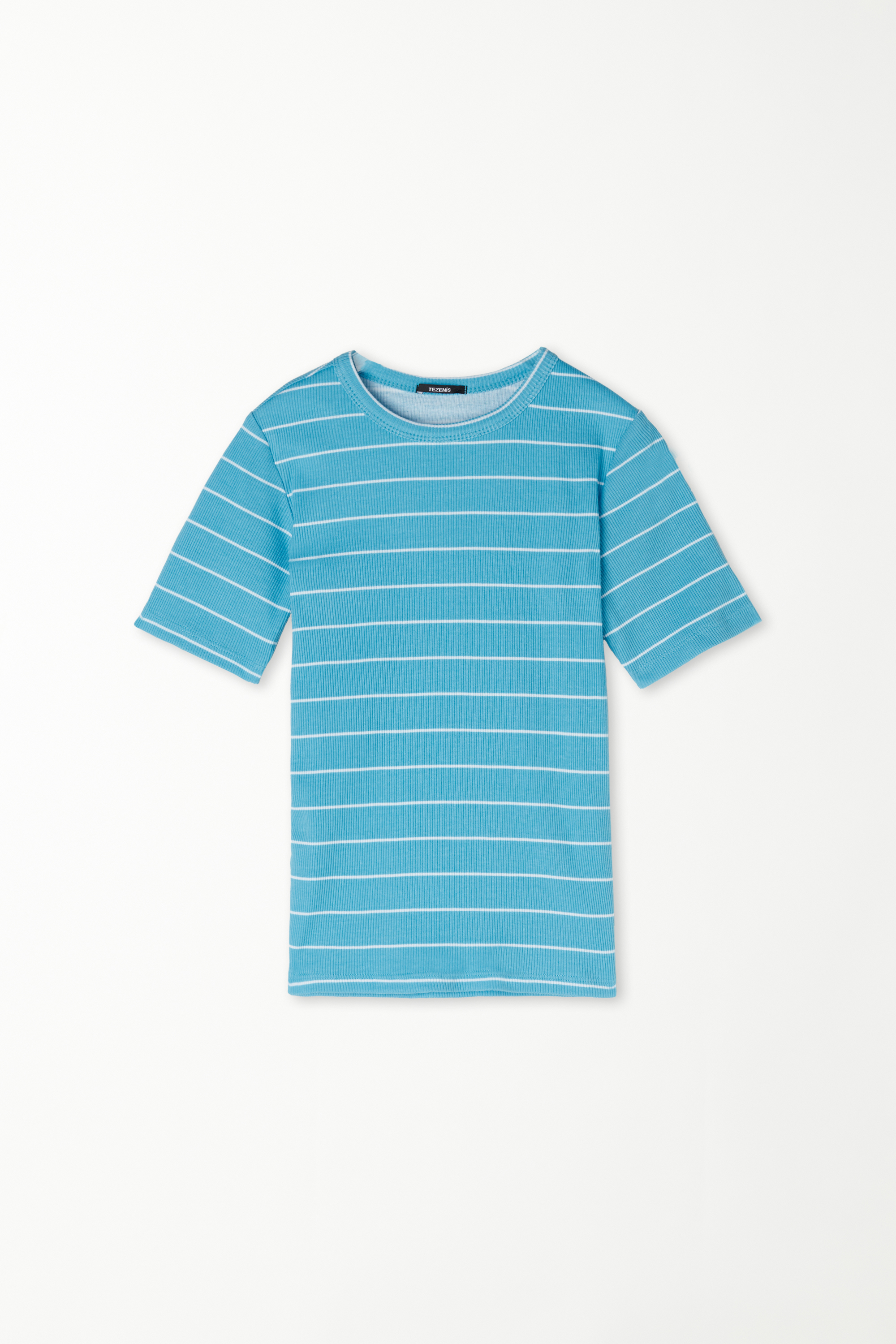 Striped Ribbed Cotton Rounded Neck T-Shirt