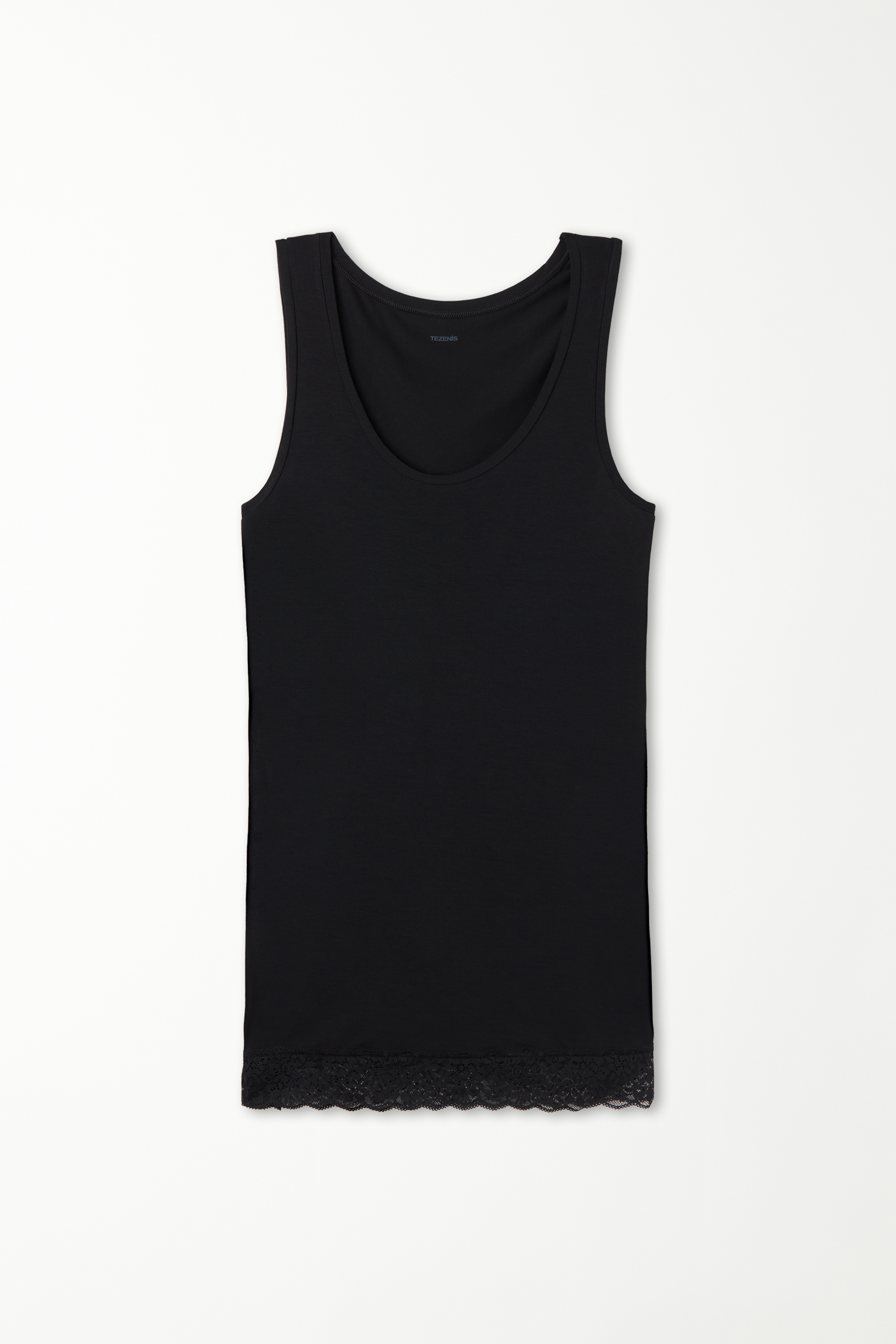 Long Viscose Tank Top with Lace Trim