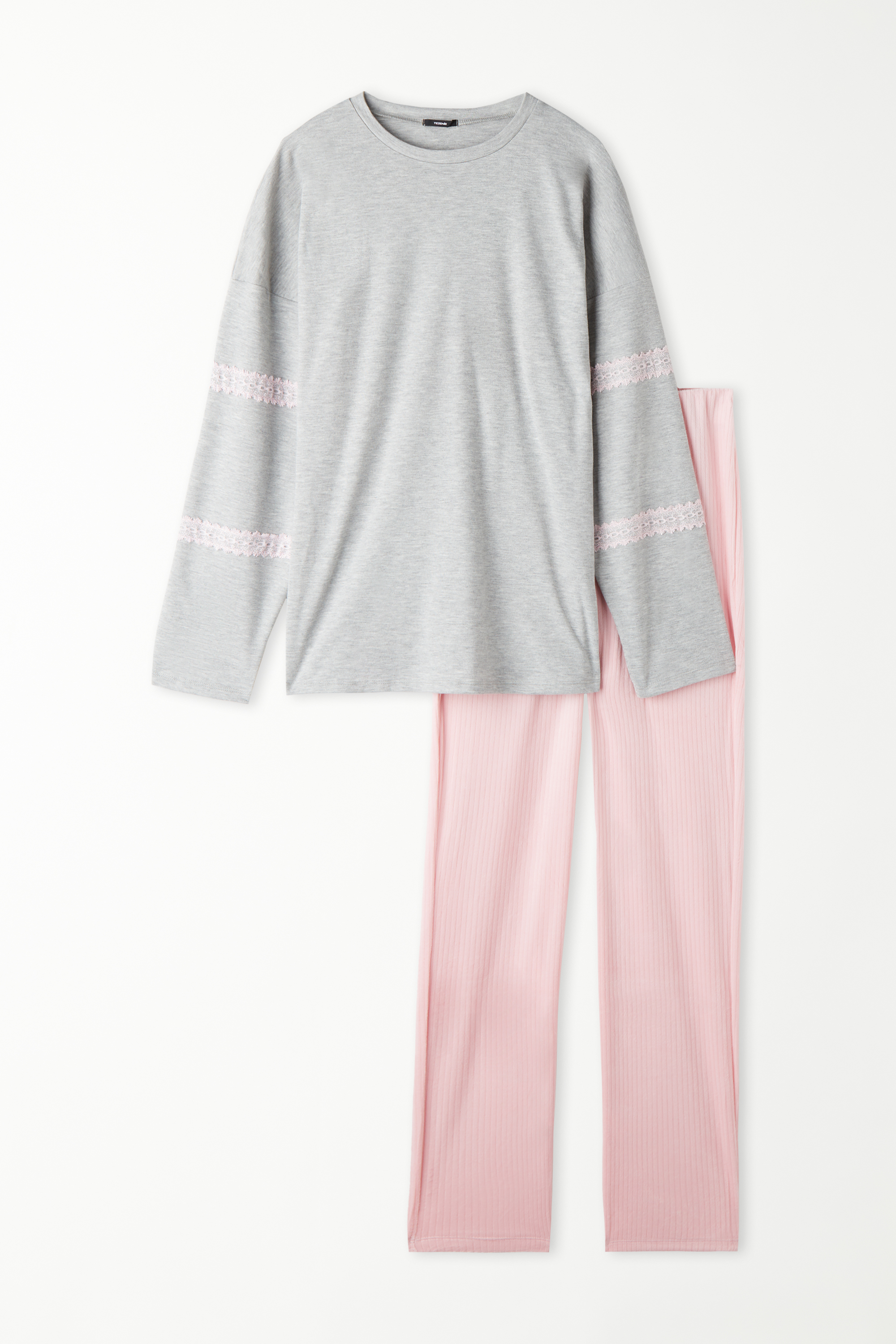 Pijama Comprido em Algodão Grosso e Calças em Micropolar