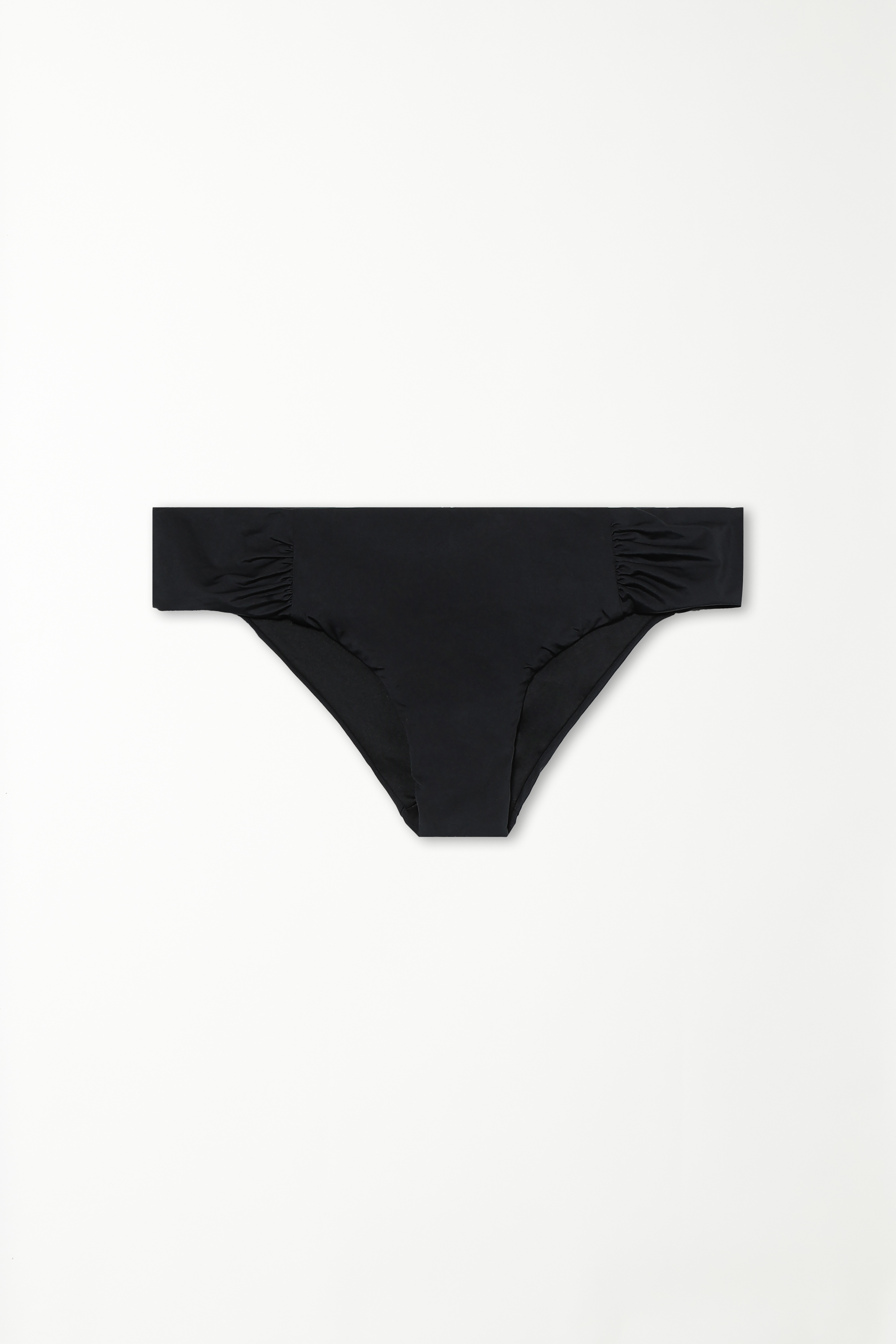 High-Waisted Bikini Briefs in Plain Hues with Side Shirring