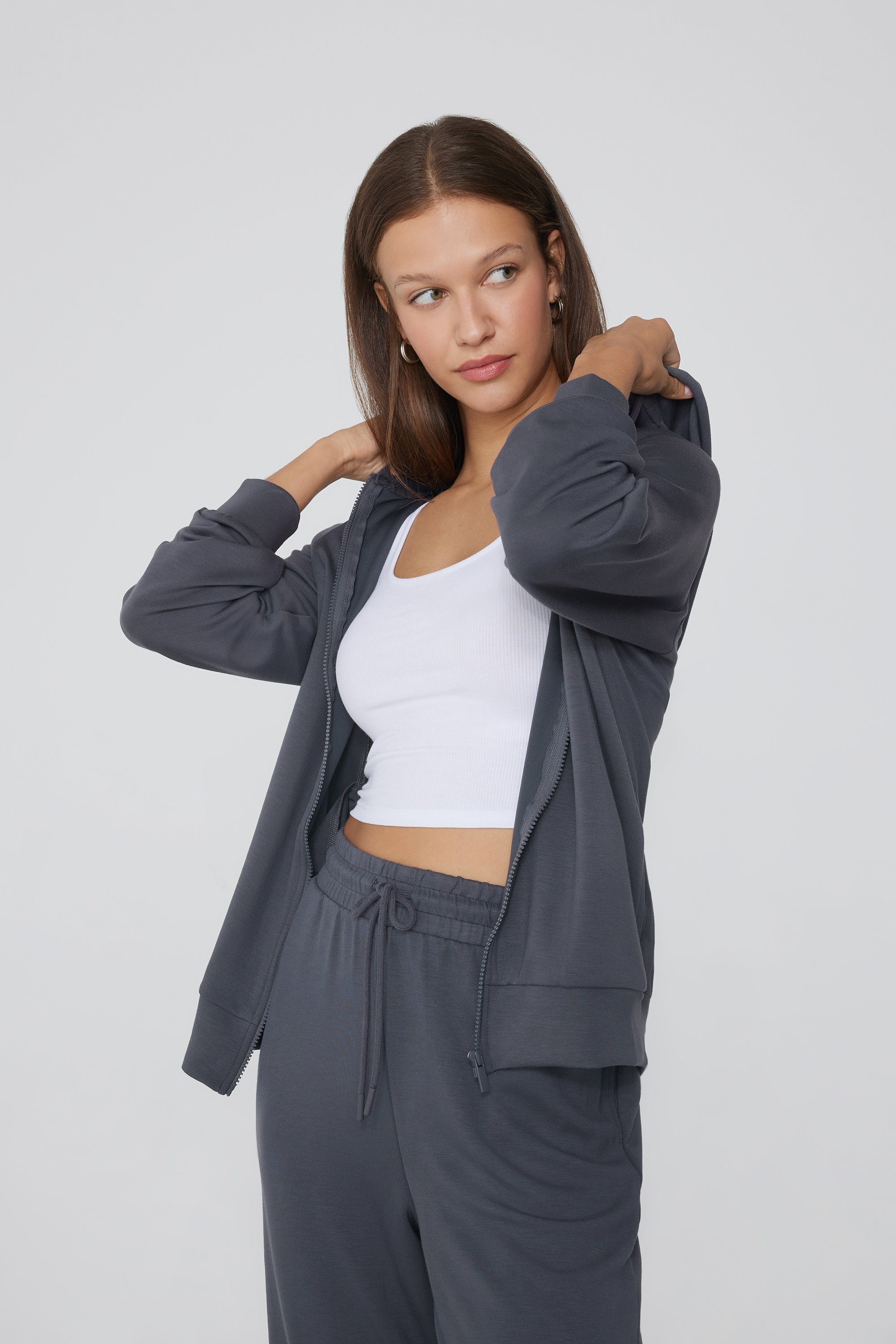 Felpa Viscosa Soft Touch con Zip e Cappuccio