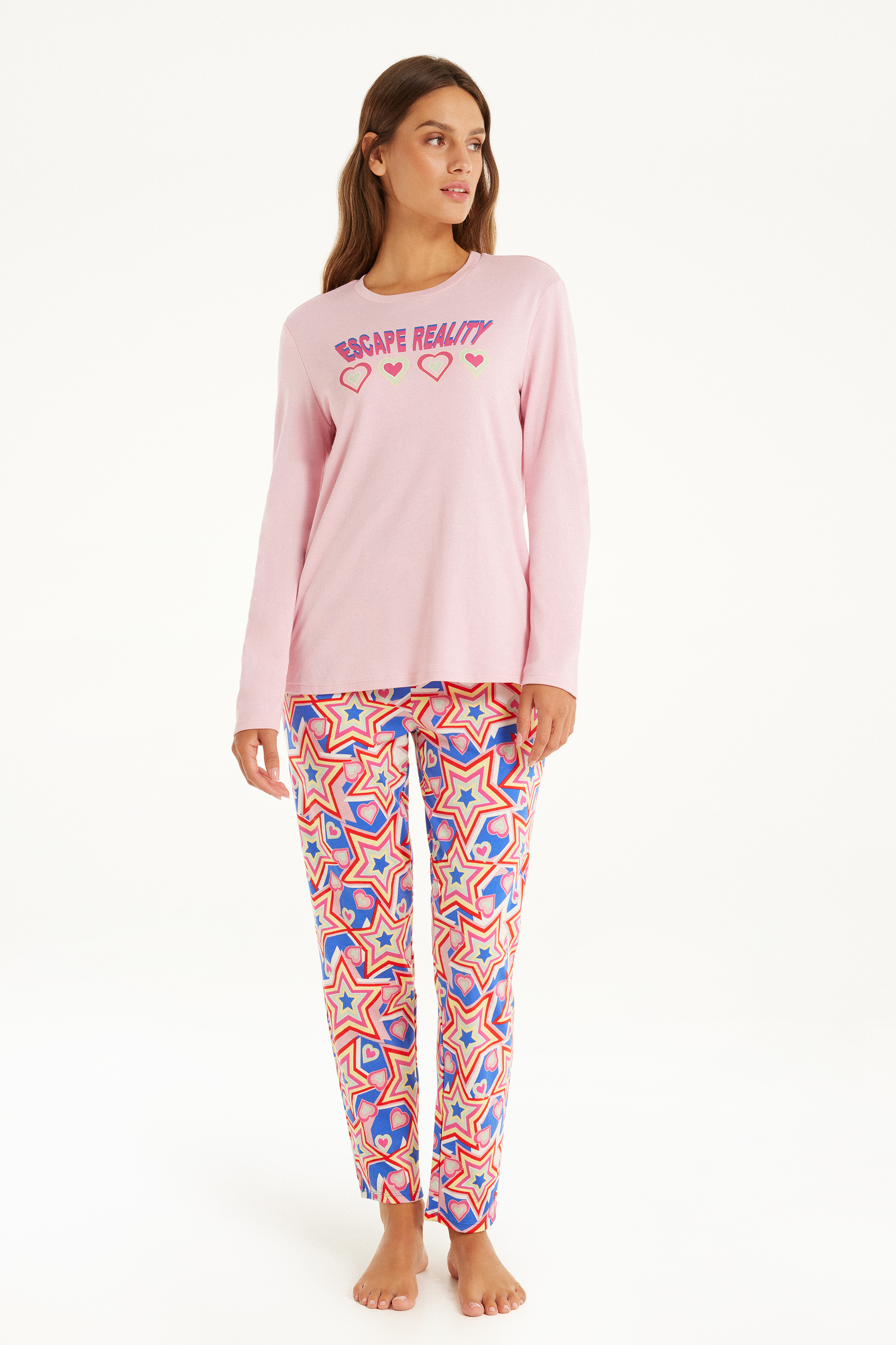 Langer Pyjama aus Baumwolle mit Sternprint