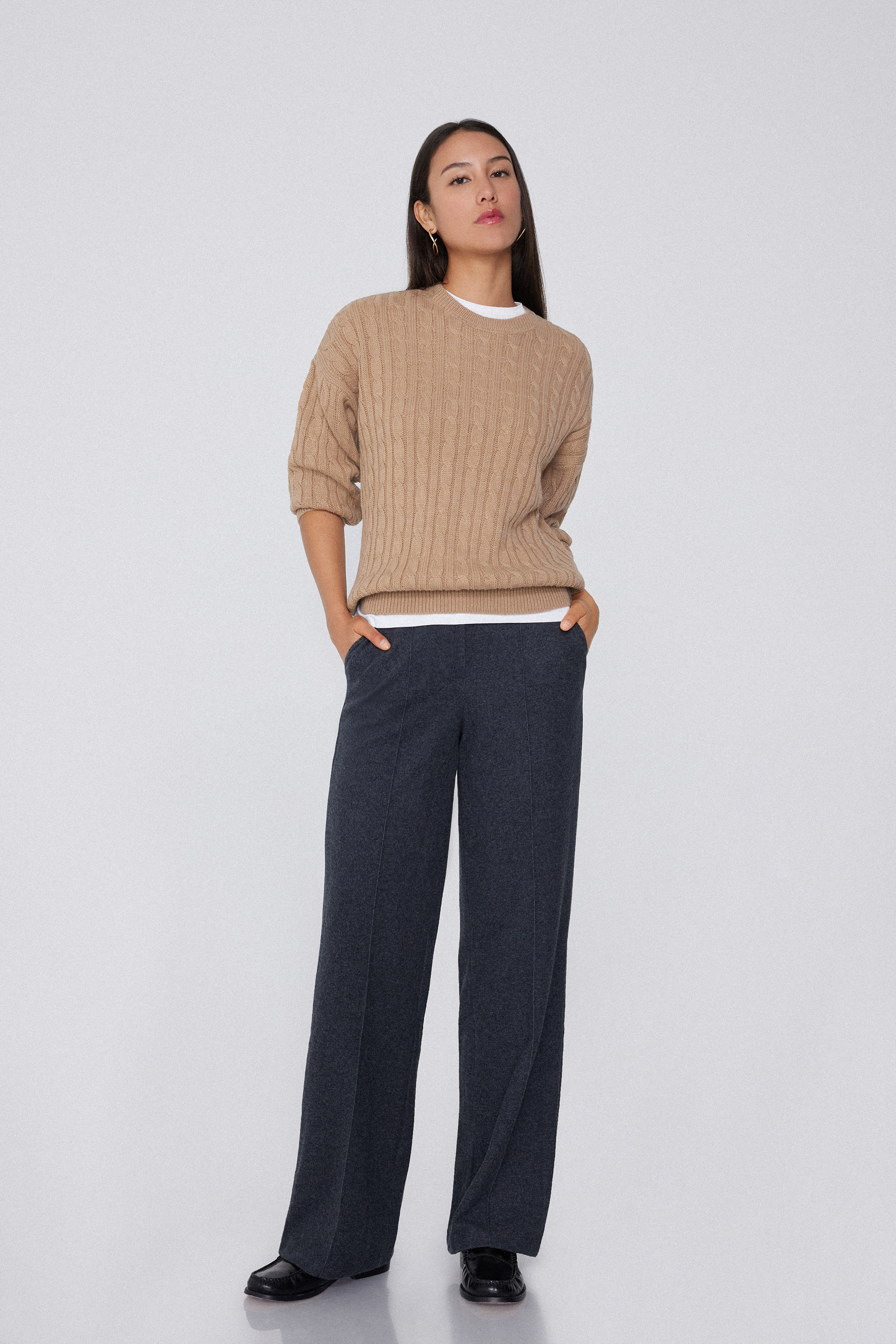 TOP LONG SLEEVE ROUND NECK FULLY-FASHIONED BRAIDS