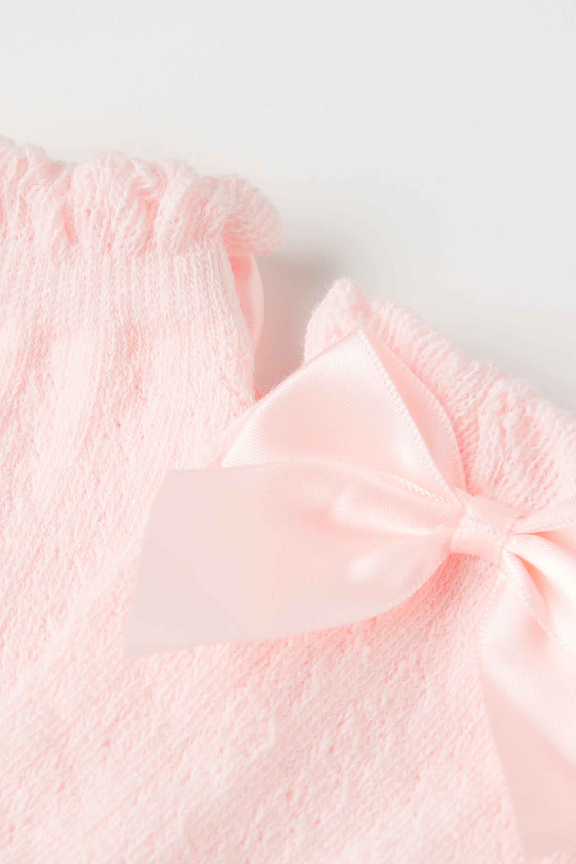 Girls’ Short Worked Cotton Socks with Satin Bow