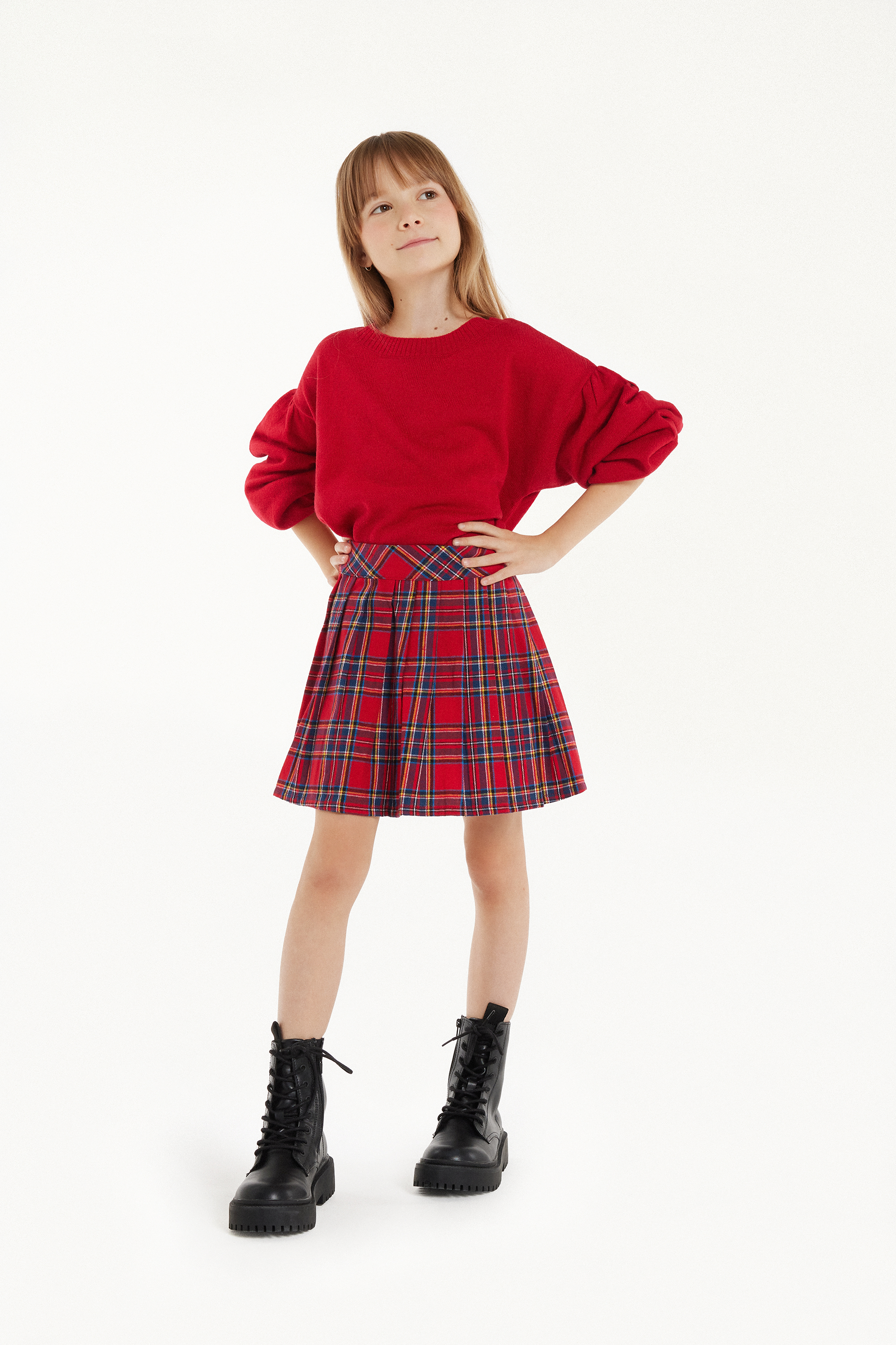Minifalda de Franela con Tablas y Estampado Escocés