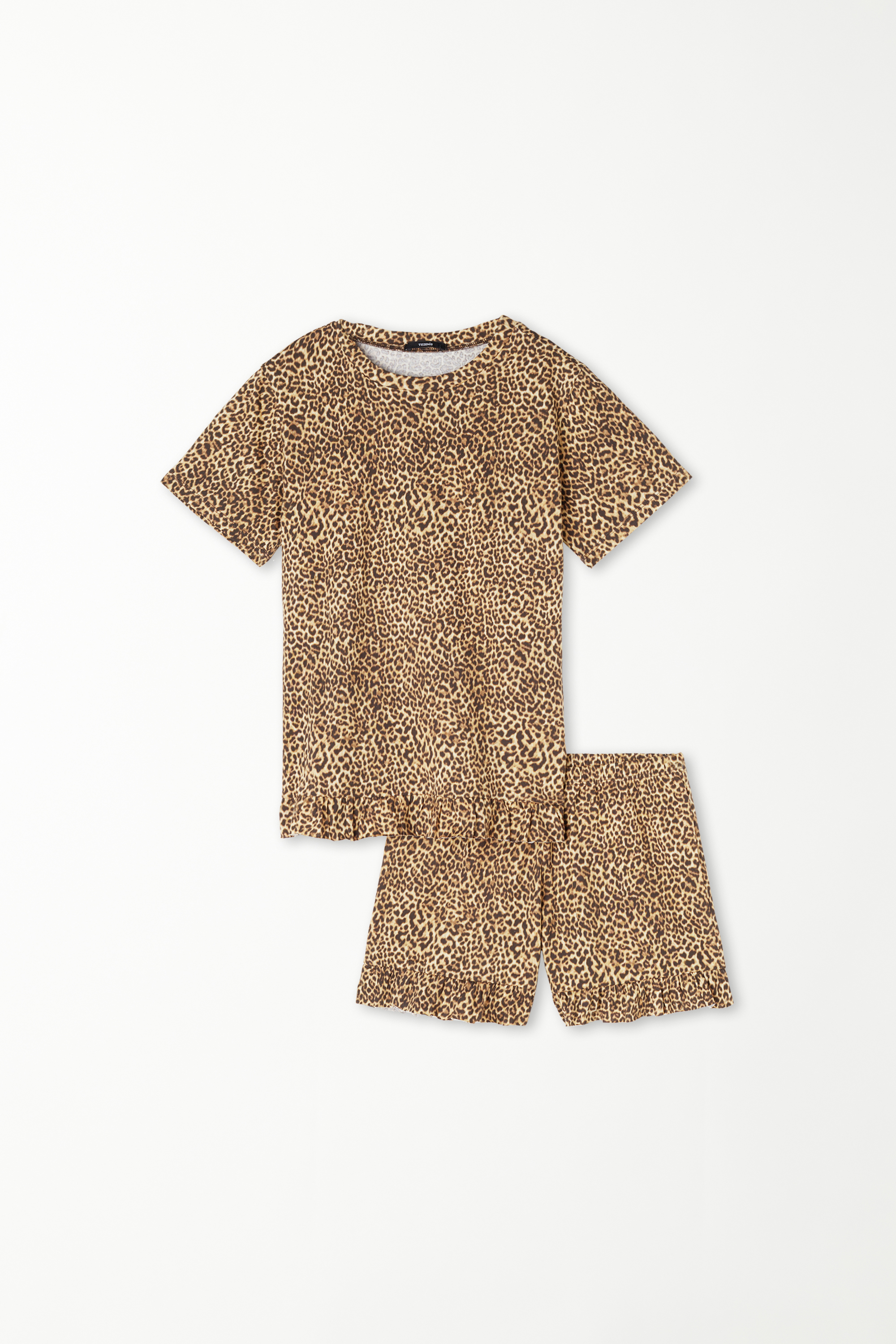 Kurzer Mädchenpyjama aus Baumwolle mit halblangen Ärmeln und Animal-Print