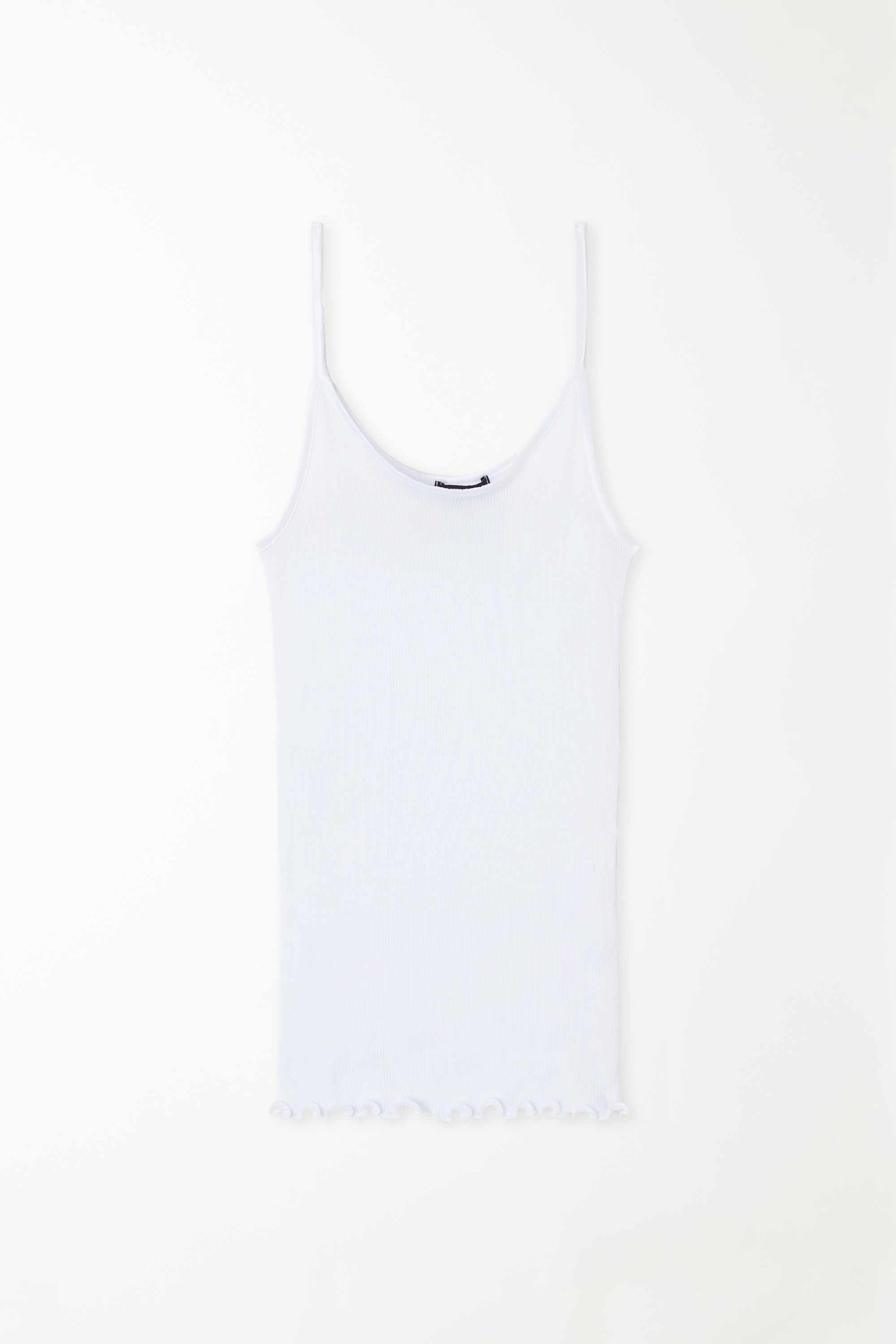 Ribbed 100% Cotton and Satin Camisole with Narrow Shoulder Straps