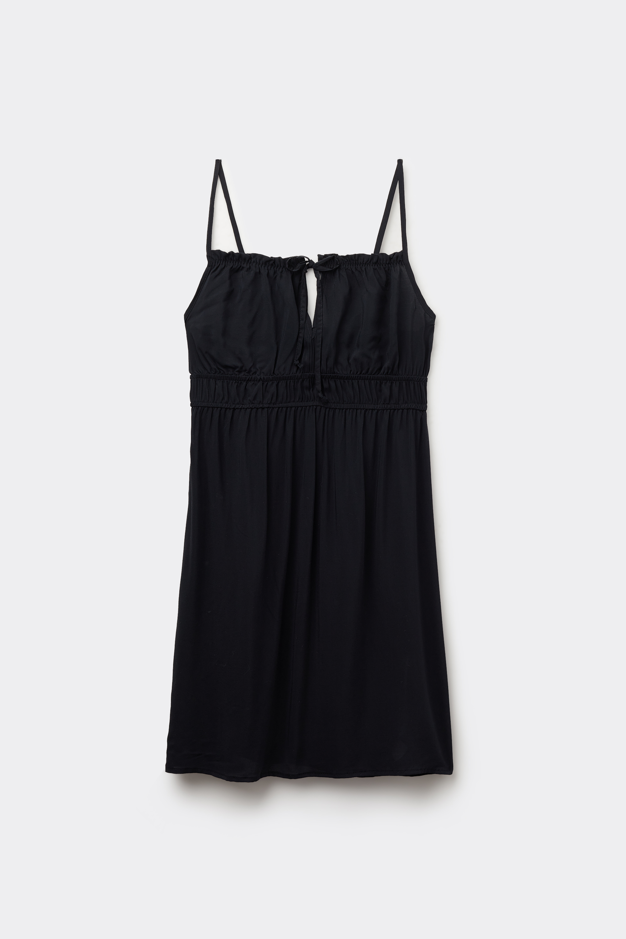 DRESS NARROW SHOULDER STRAPS SHORT GATHER CANVAS VISCOSE