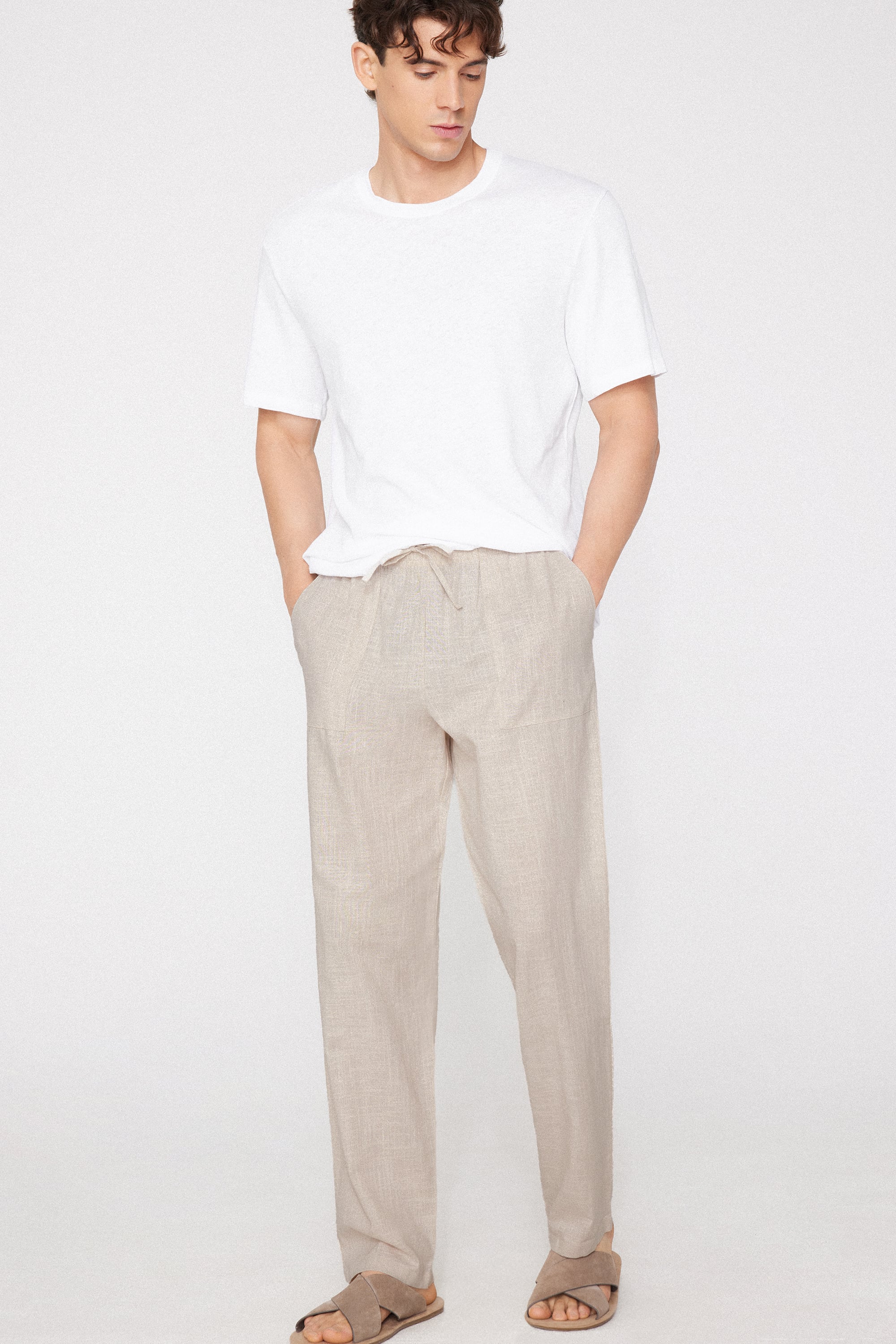 T-Shirt Girocollo in Cotone e Lino