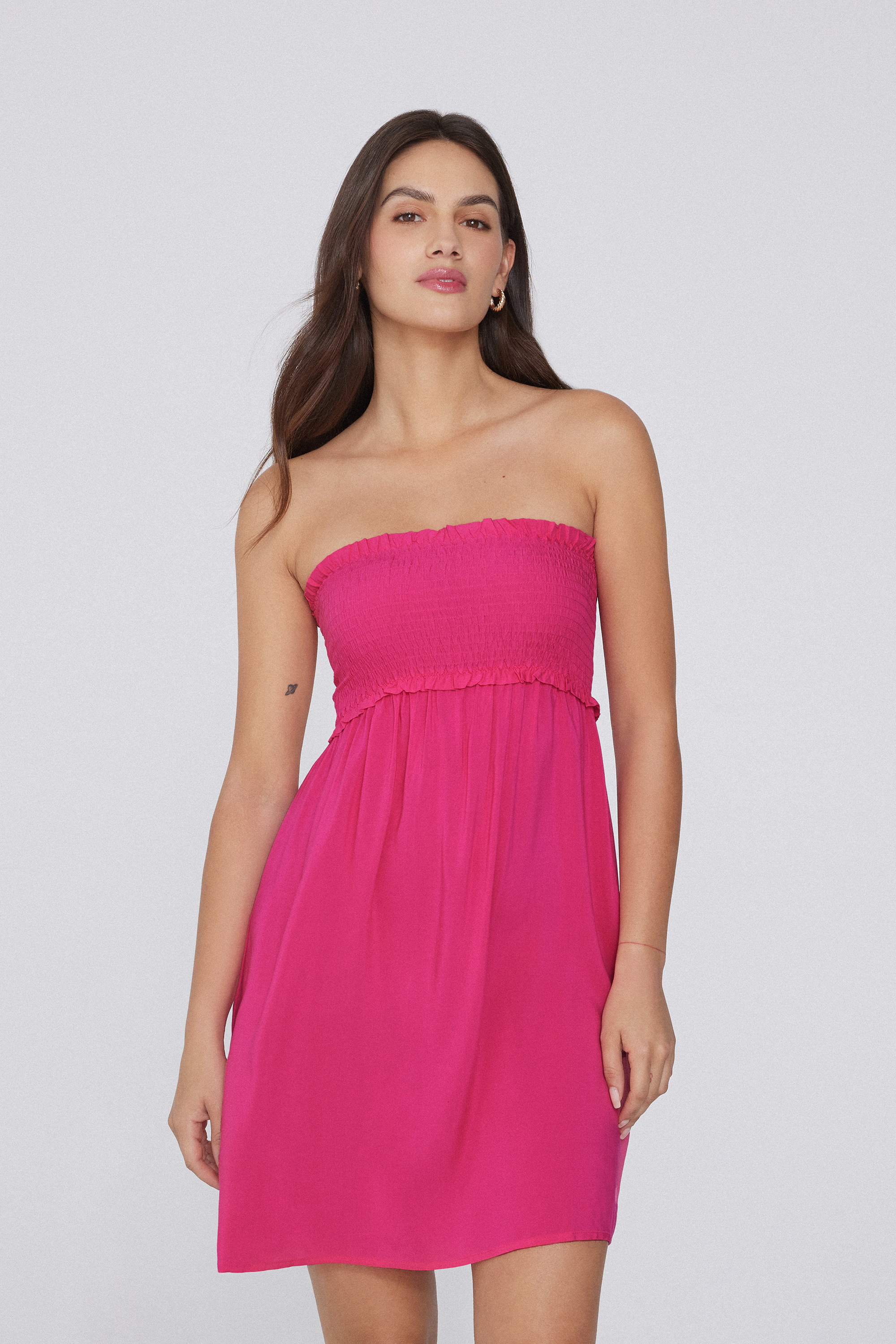 Vestito Corto a Fascia Punto Smock Tela Viscosa