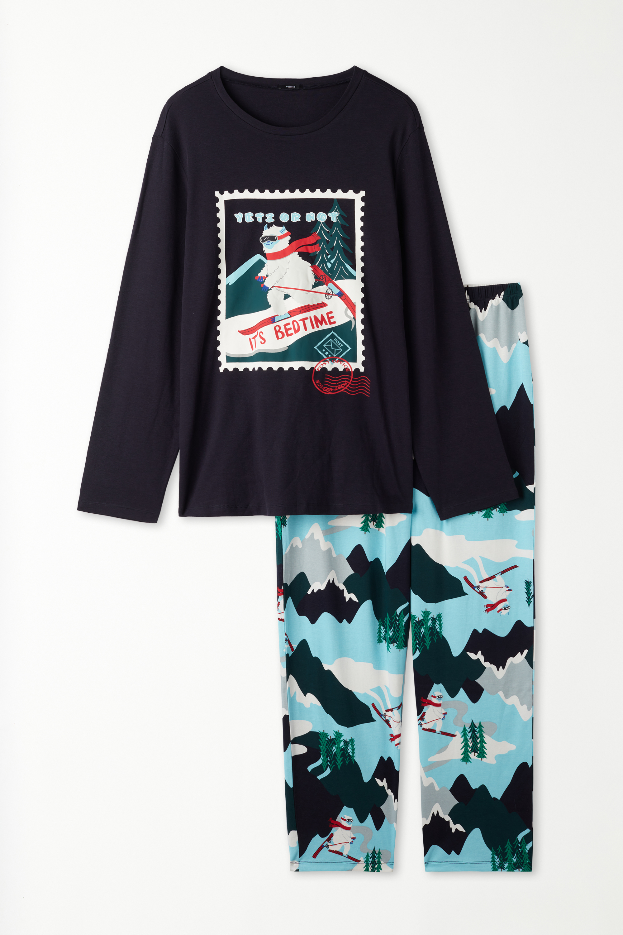 Pijama Largo de Algodón Grueso con Estampado de Yeti