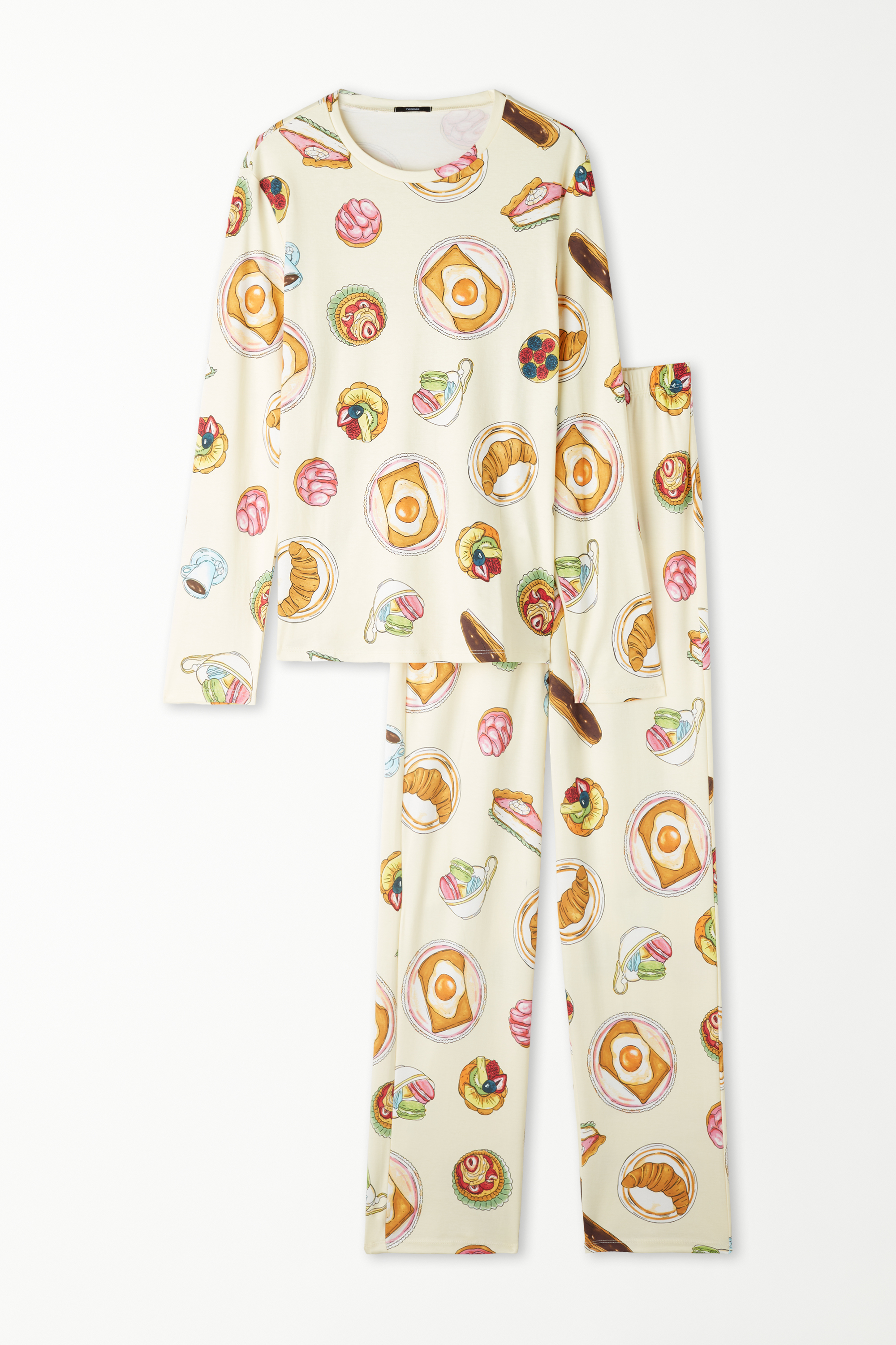 Langer Pyjama aus Baumwolle mit Frühstücksmuster