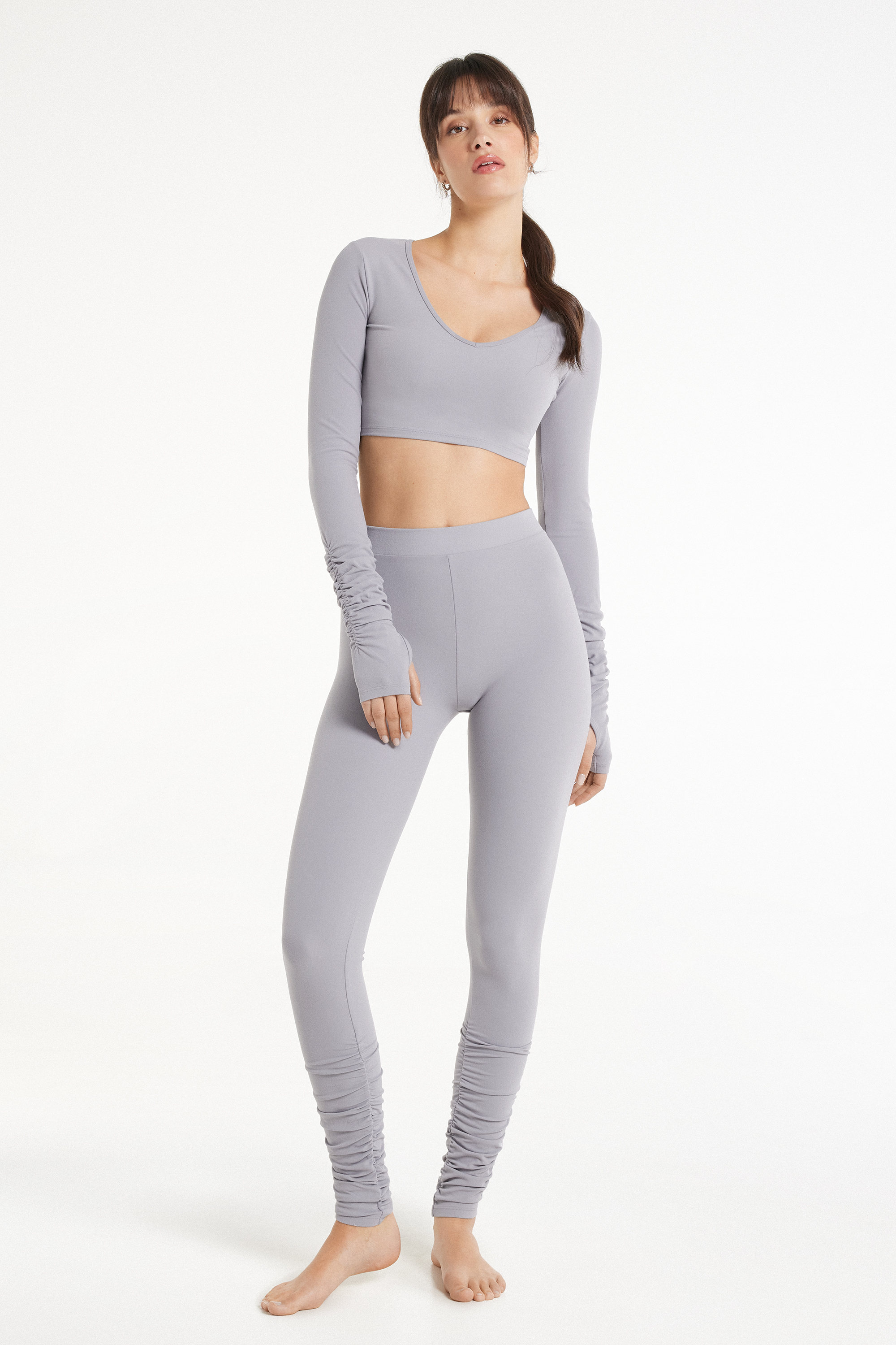 Soft Microfibre High-Waist Leggings with Gathering