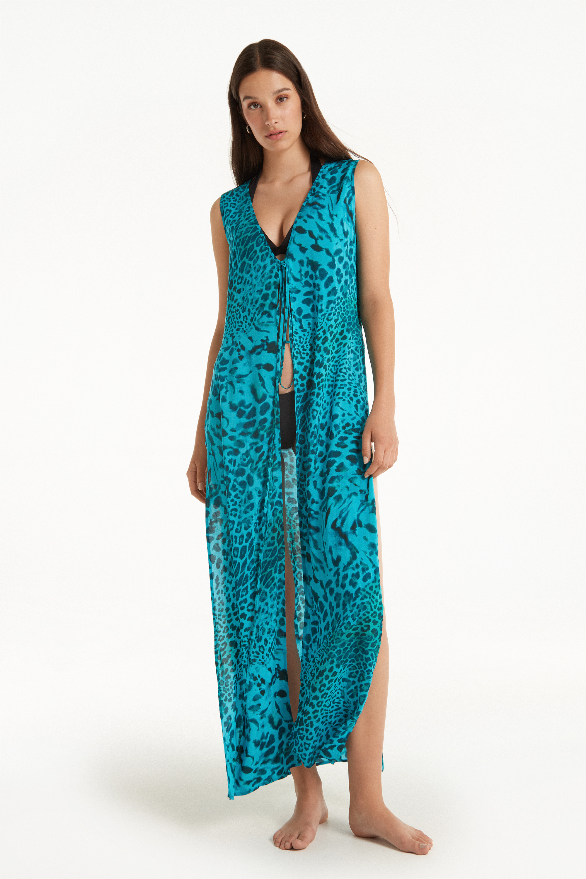 Viscose Canvas Sleeveless Kaftan Dress