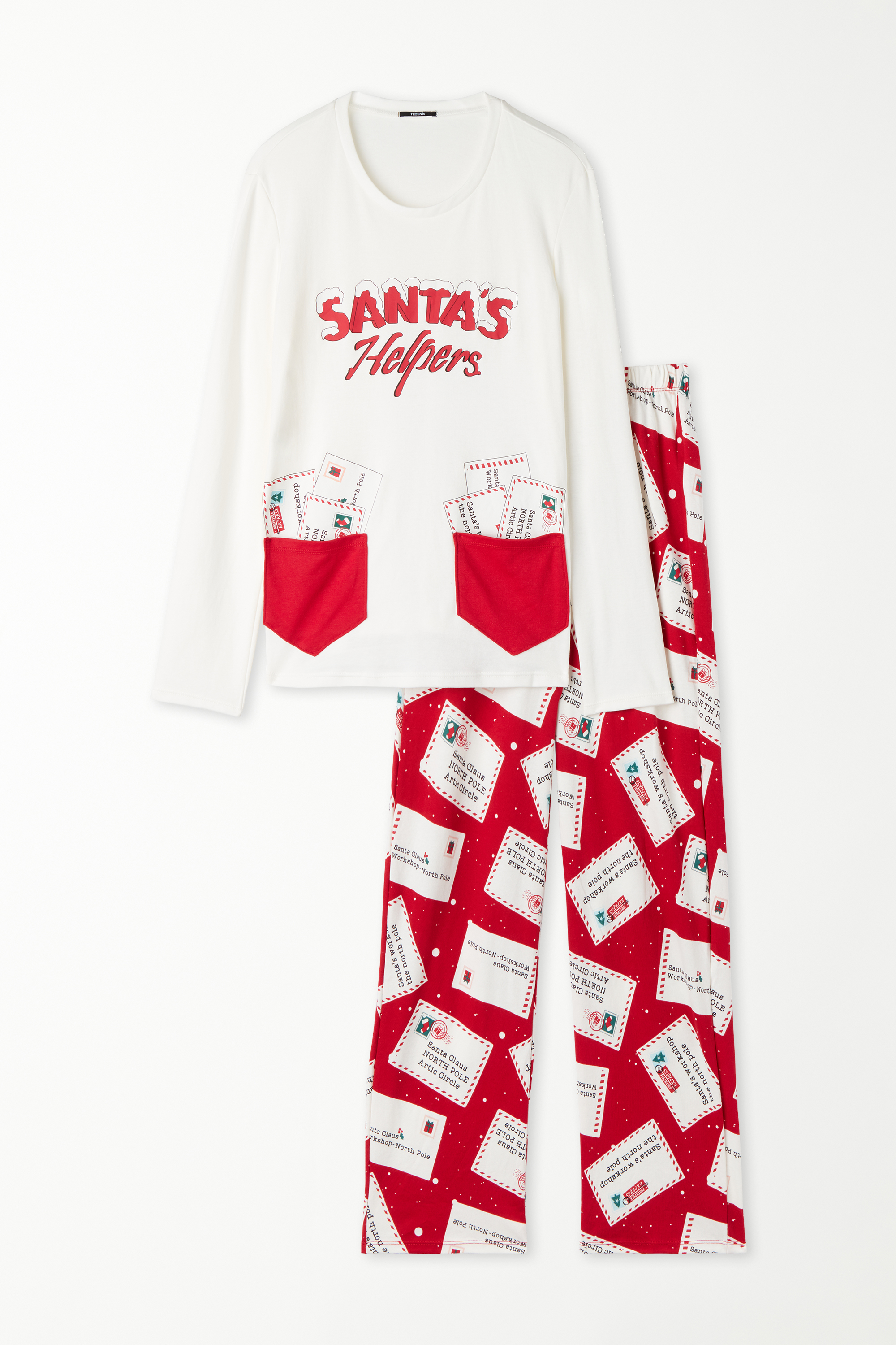 Langer Pyjama aus schwerer Baumwolle mit Weihnachtsprint