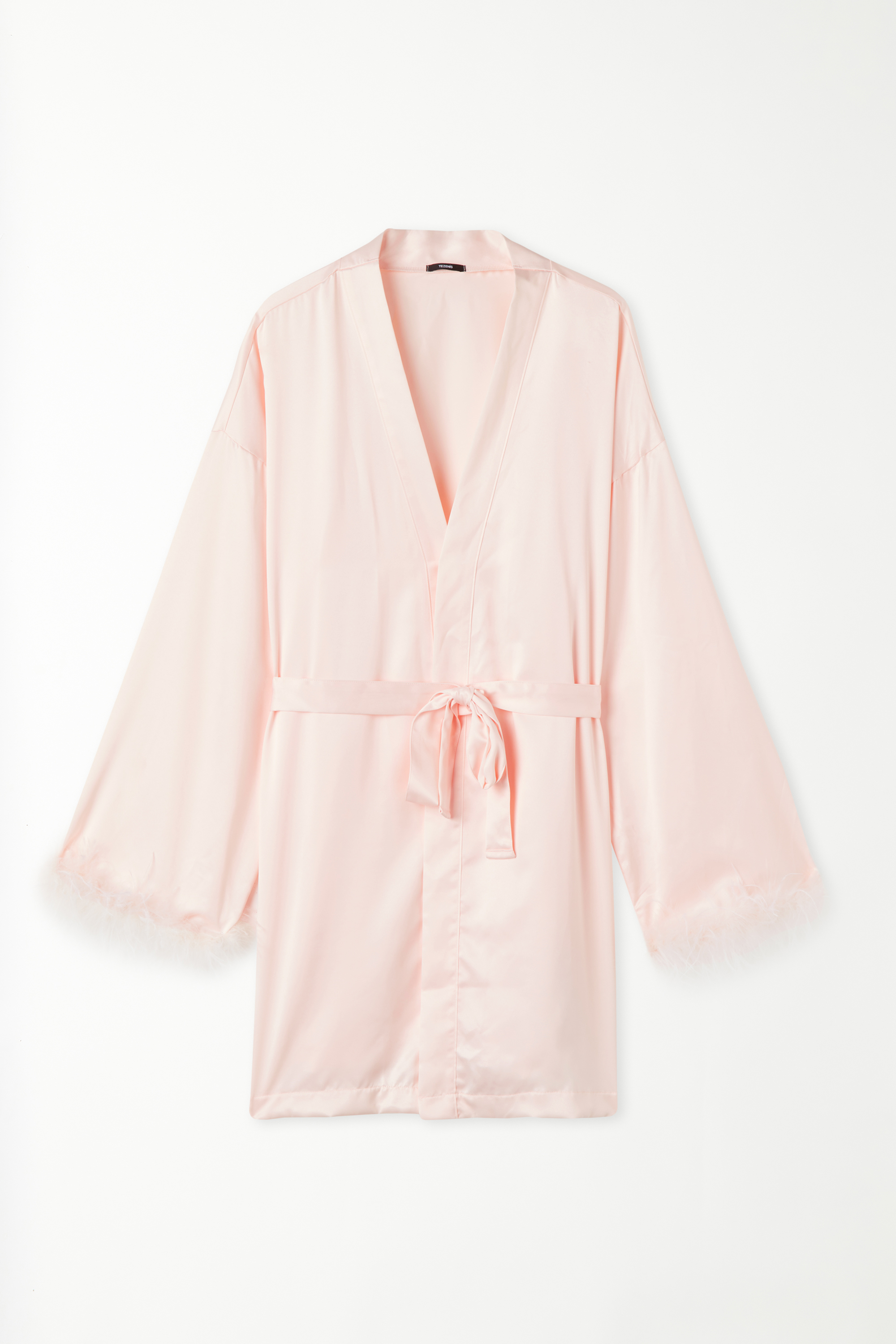 Limited Edition Long-Sleeved Satin Robe with Feathers