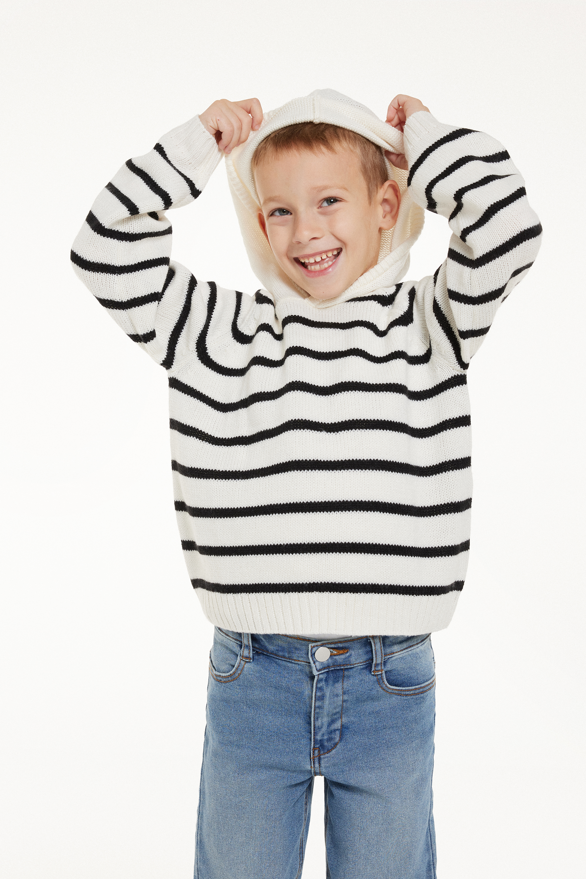 Boys’ Long-Sleeved Hooded Striped Sweater