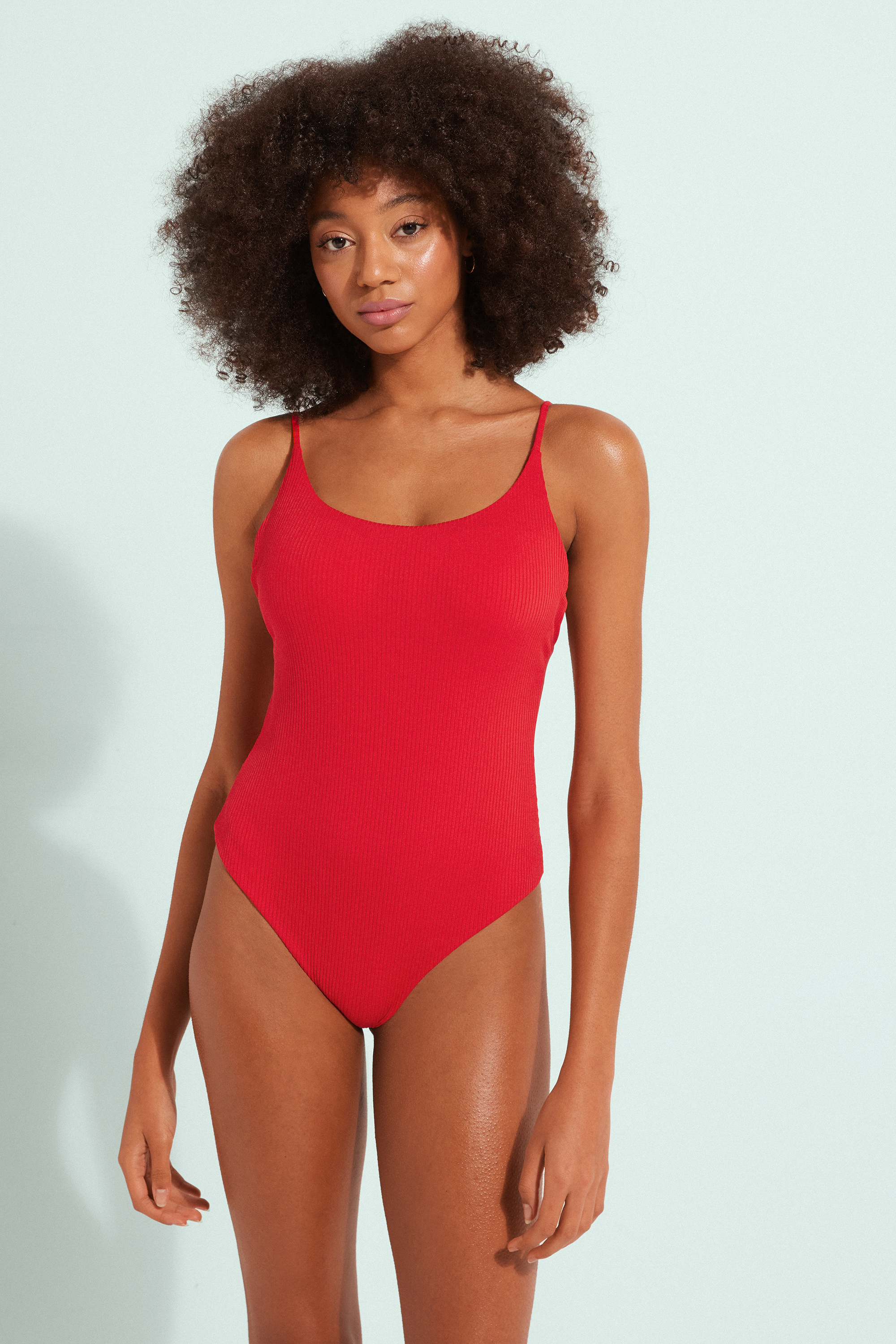 Padded One-Piece Swimsuit in Recycled Ribbed Microfibre