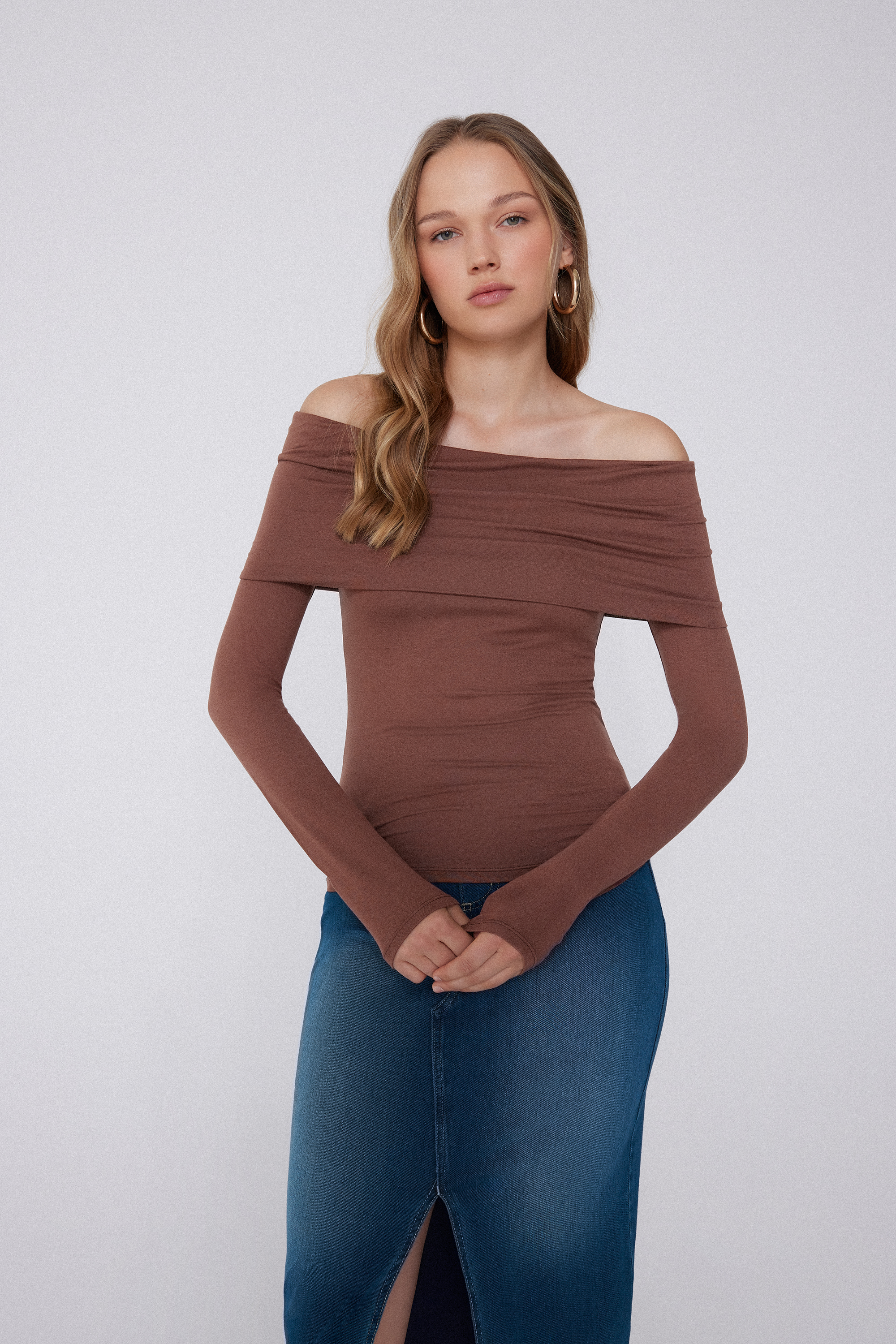 Maglia Manica Lunga Viscosa Spalle Scoperte