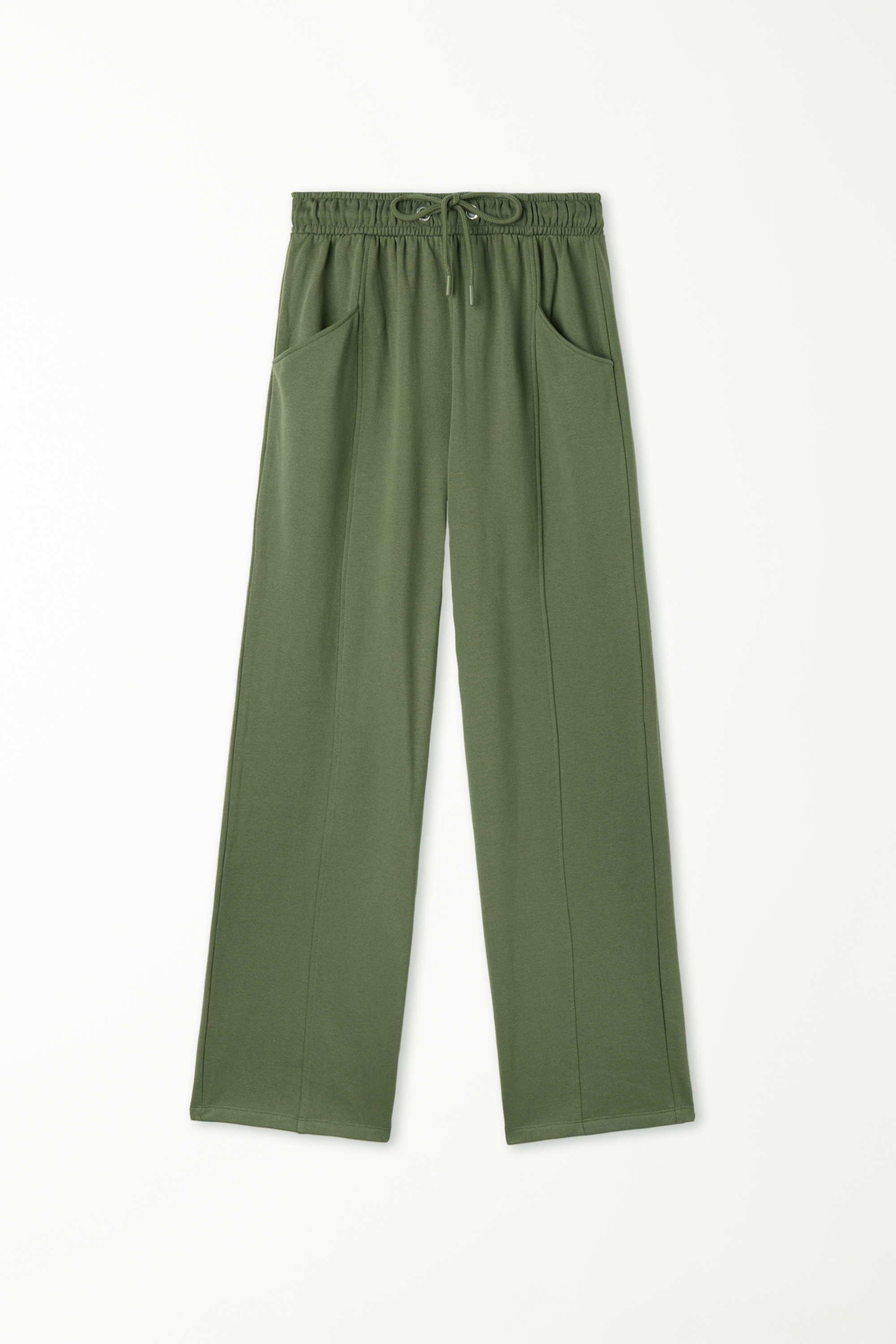Straight Fleece Trousers with Stitching