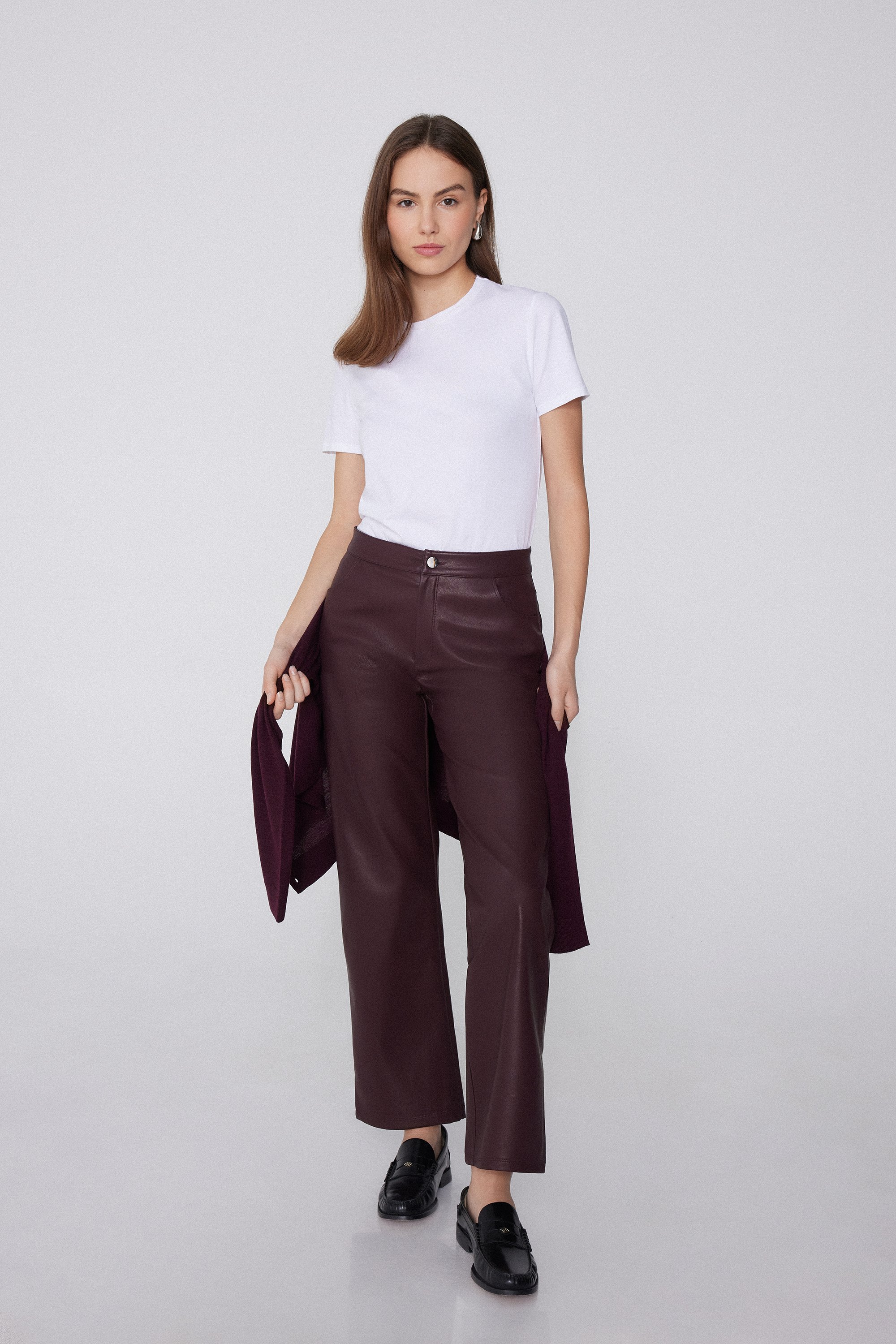 Pantaloni Lunghi Sigaretta Effetto Pelle