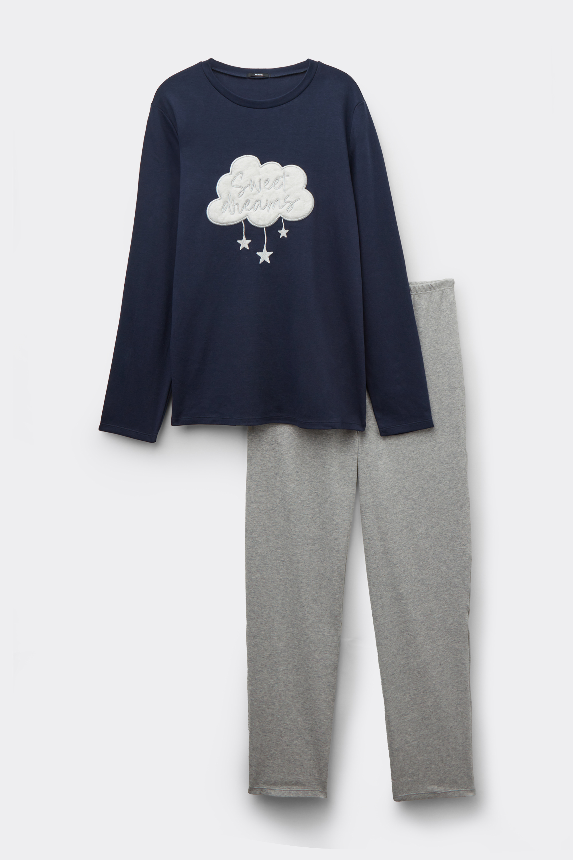 Pyjama Long Coton Épais Empiècement Nuage