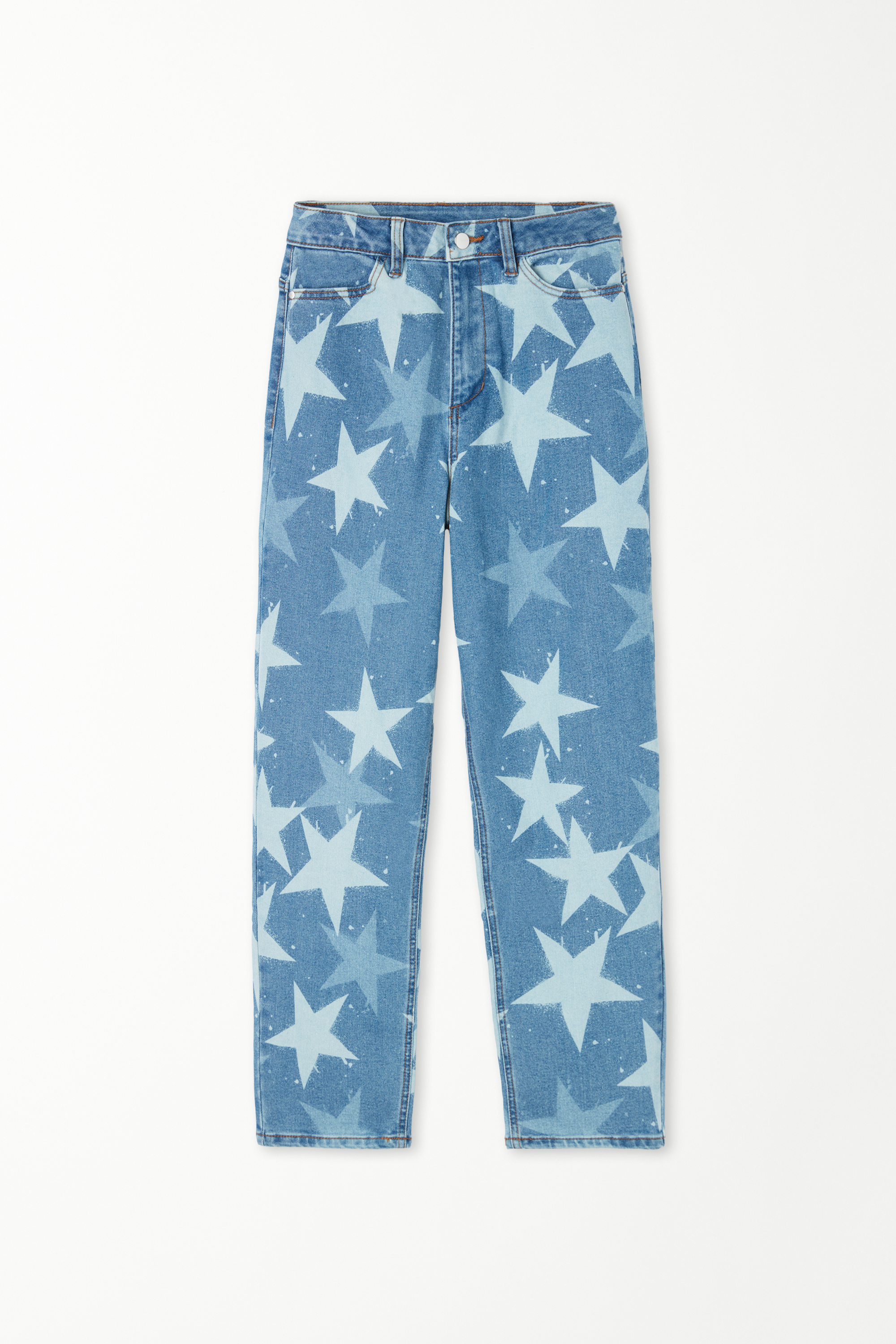 Printed Denim Trousers