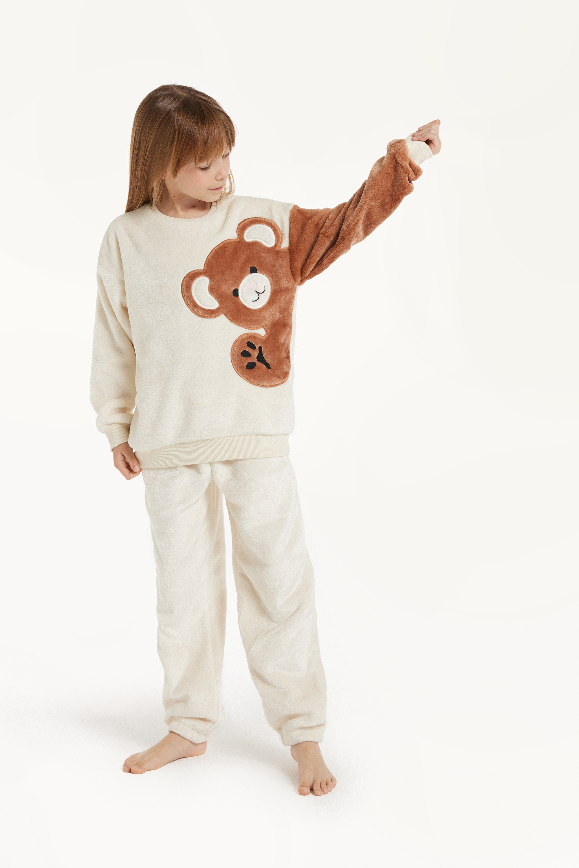 Long Fleece Pyjamas with Bear Print