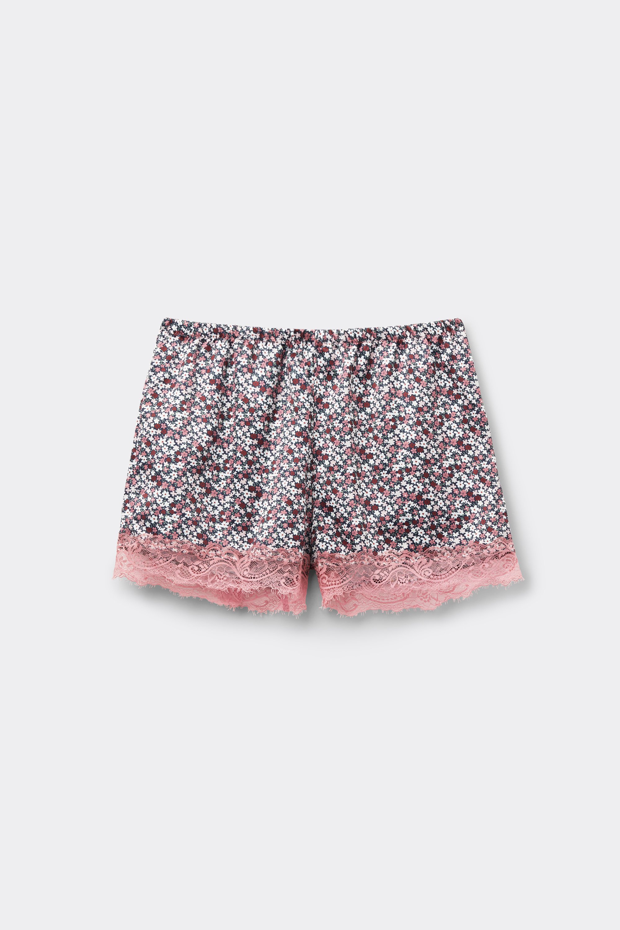 Printed Satin and Lace Shorts