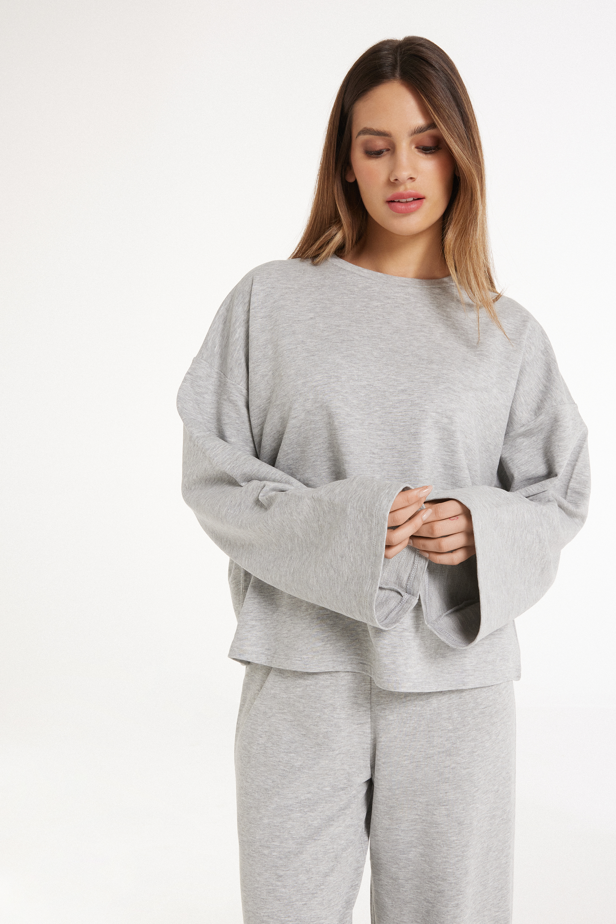 Comfy Long-Sleeved Cotton Fleece Top
