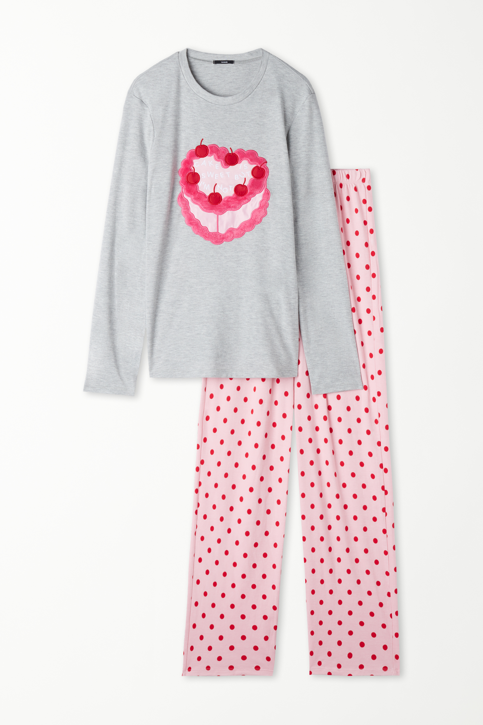 Langer Pyjama aus Baumwolle mit Kuchen-Print