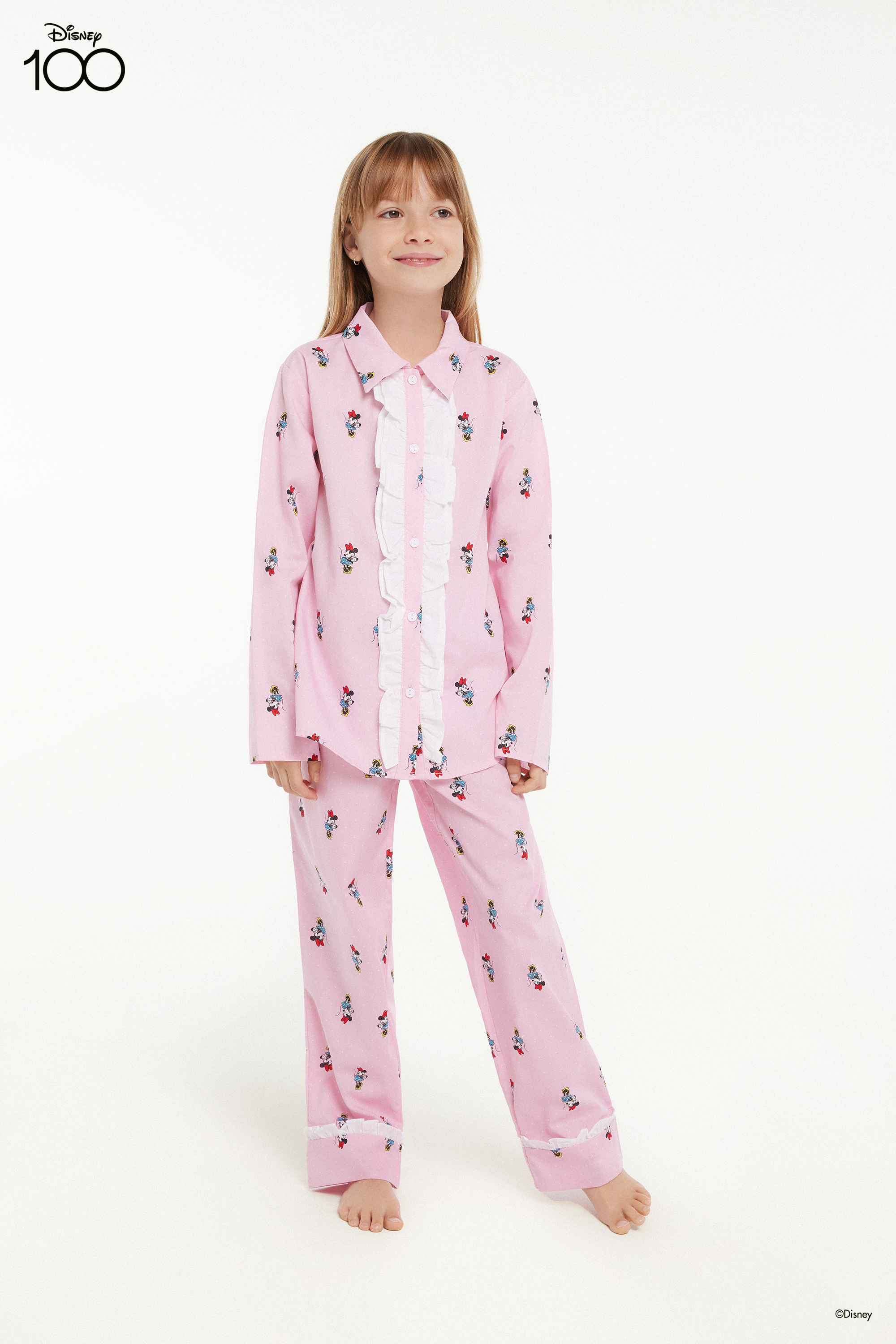 Pijama Comprido Menina Aberto Tecido Algodão Estampado Disney 100