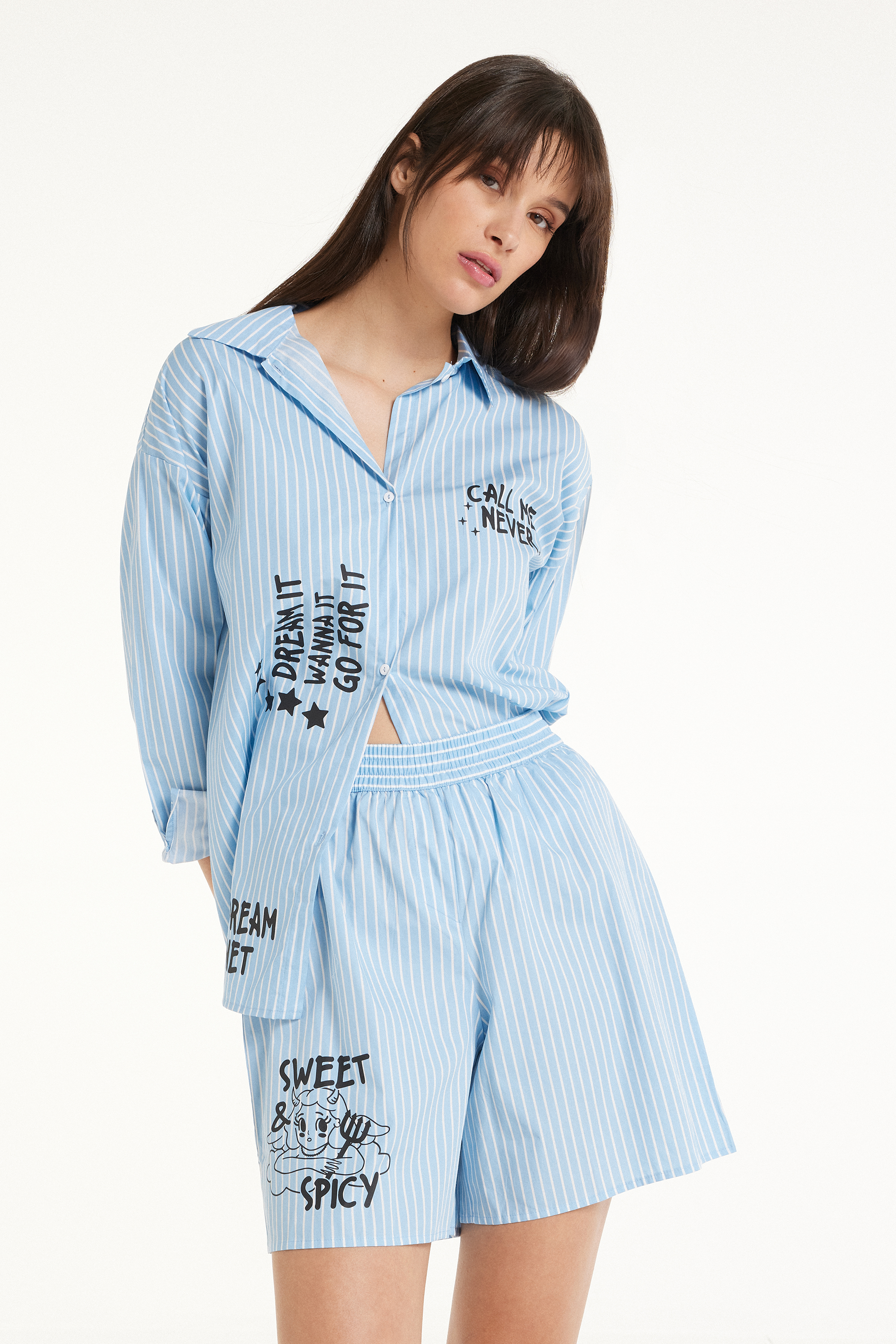 Oversize Pinstripe Shorts with Lettering