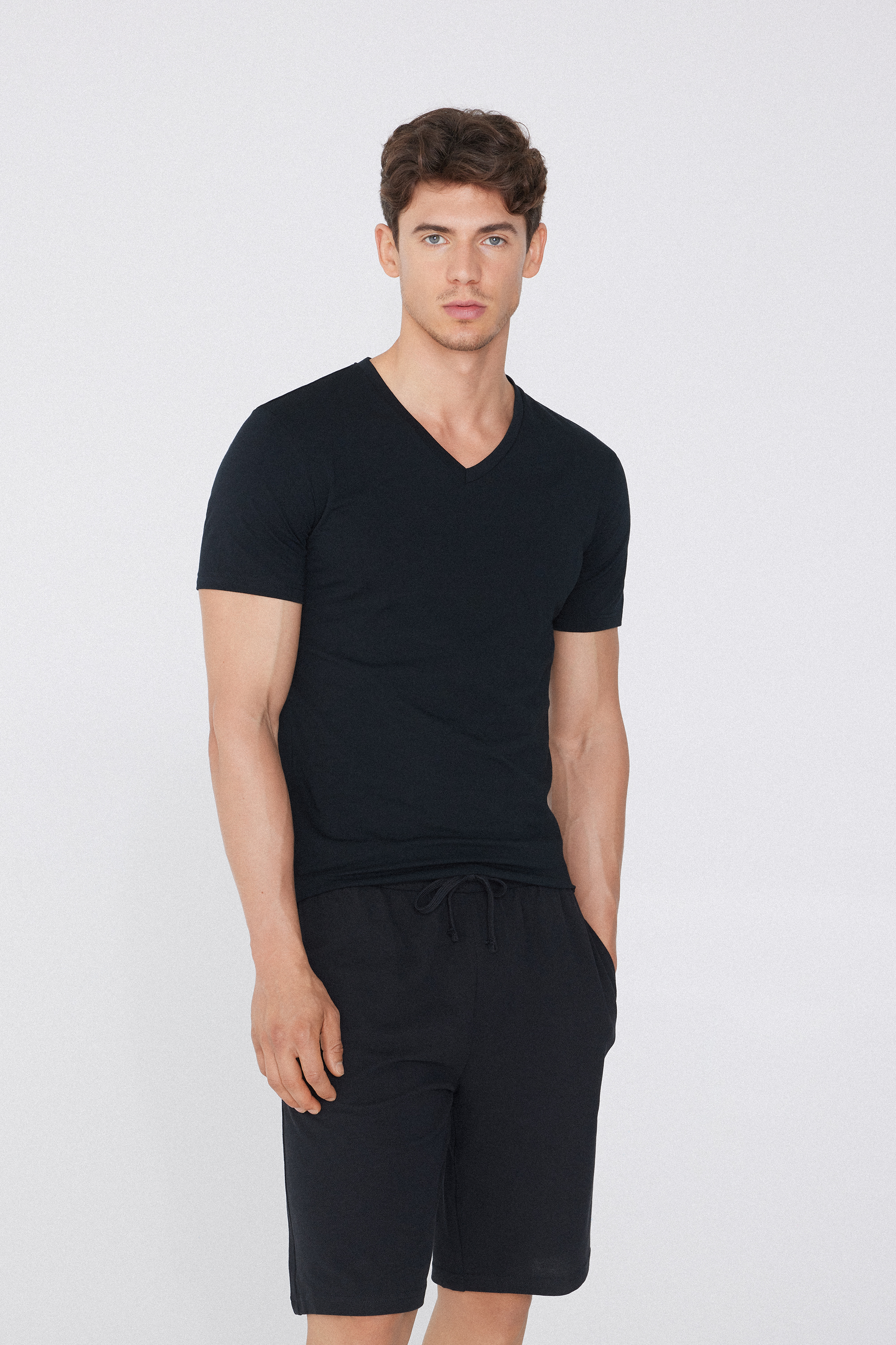 V-Neck Stretch-Cotton T-Shirt