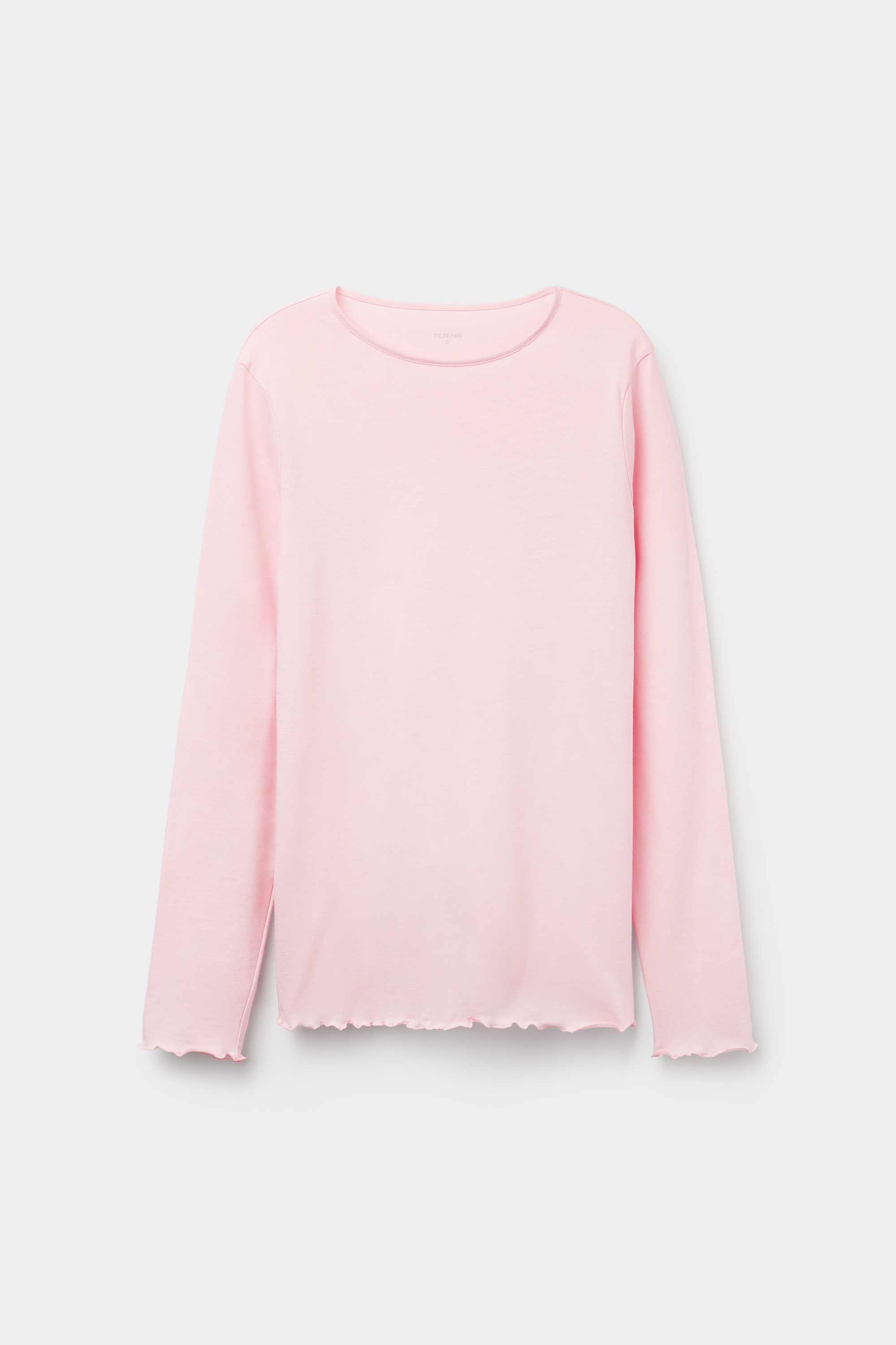 Long Sleeve Cotton Top with Rolled Hem