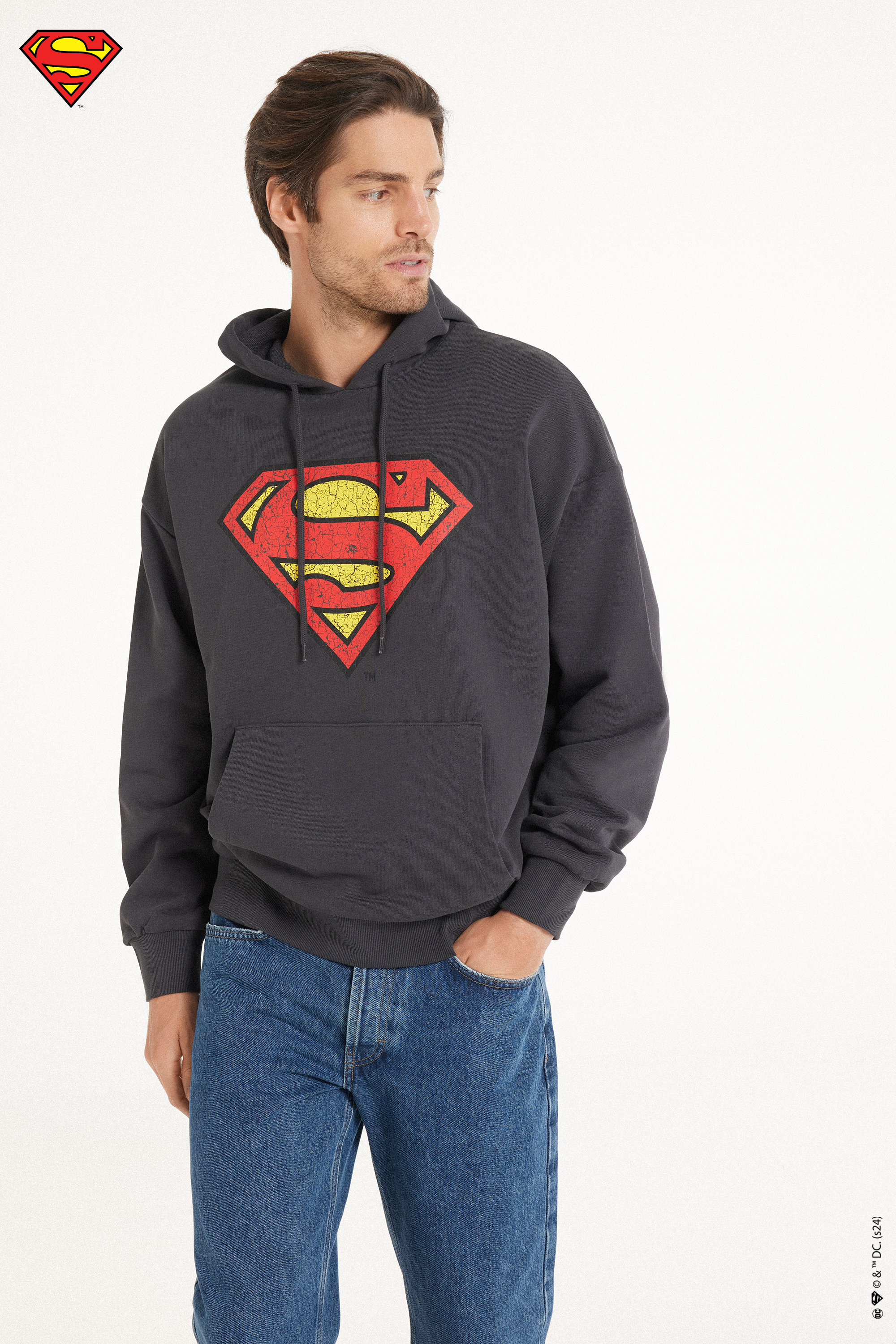 Long-Sleeved Hoodie with Superman Print