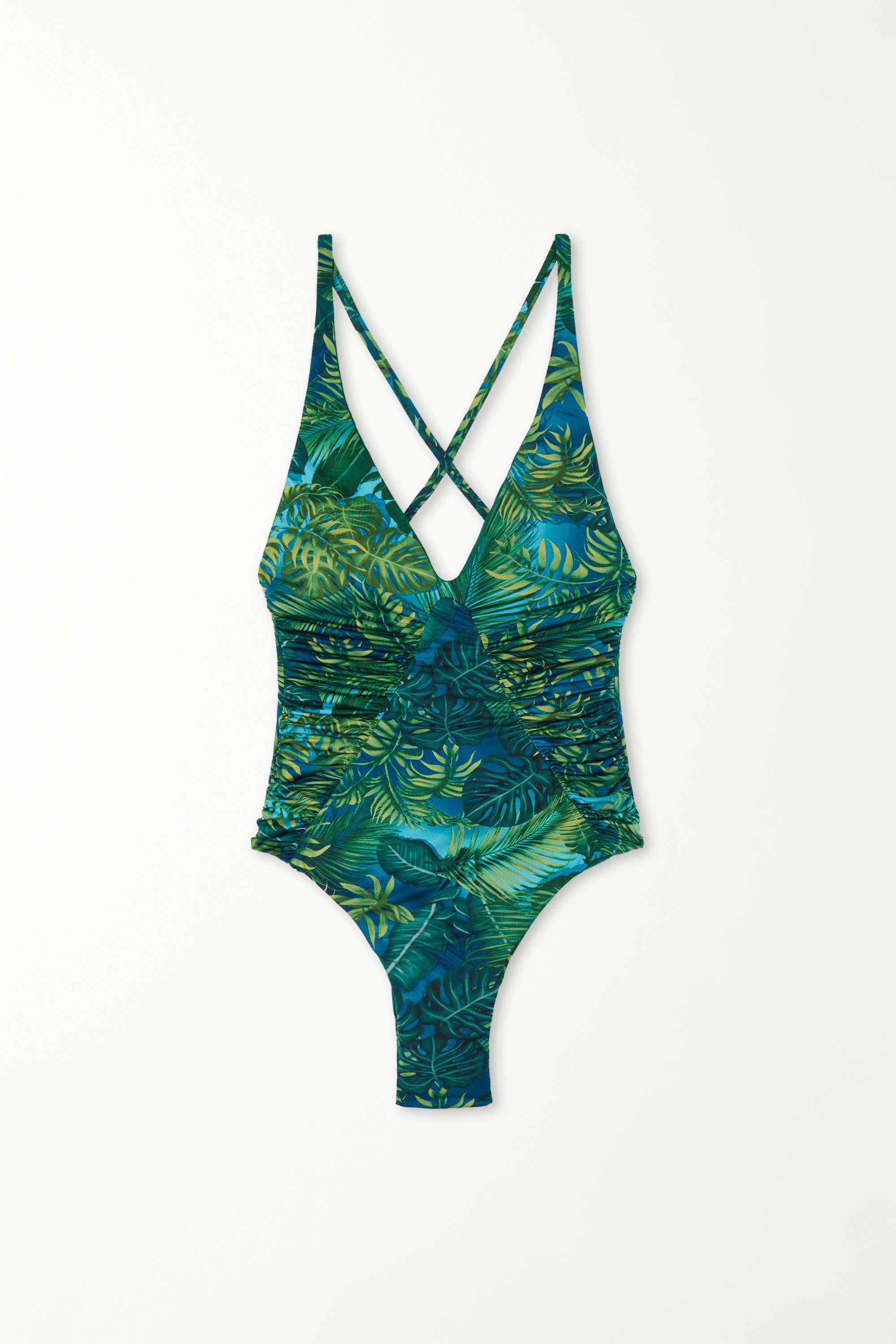Emerald Jungle Slightly Padded One-Piece Swimsuit with Gathering