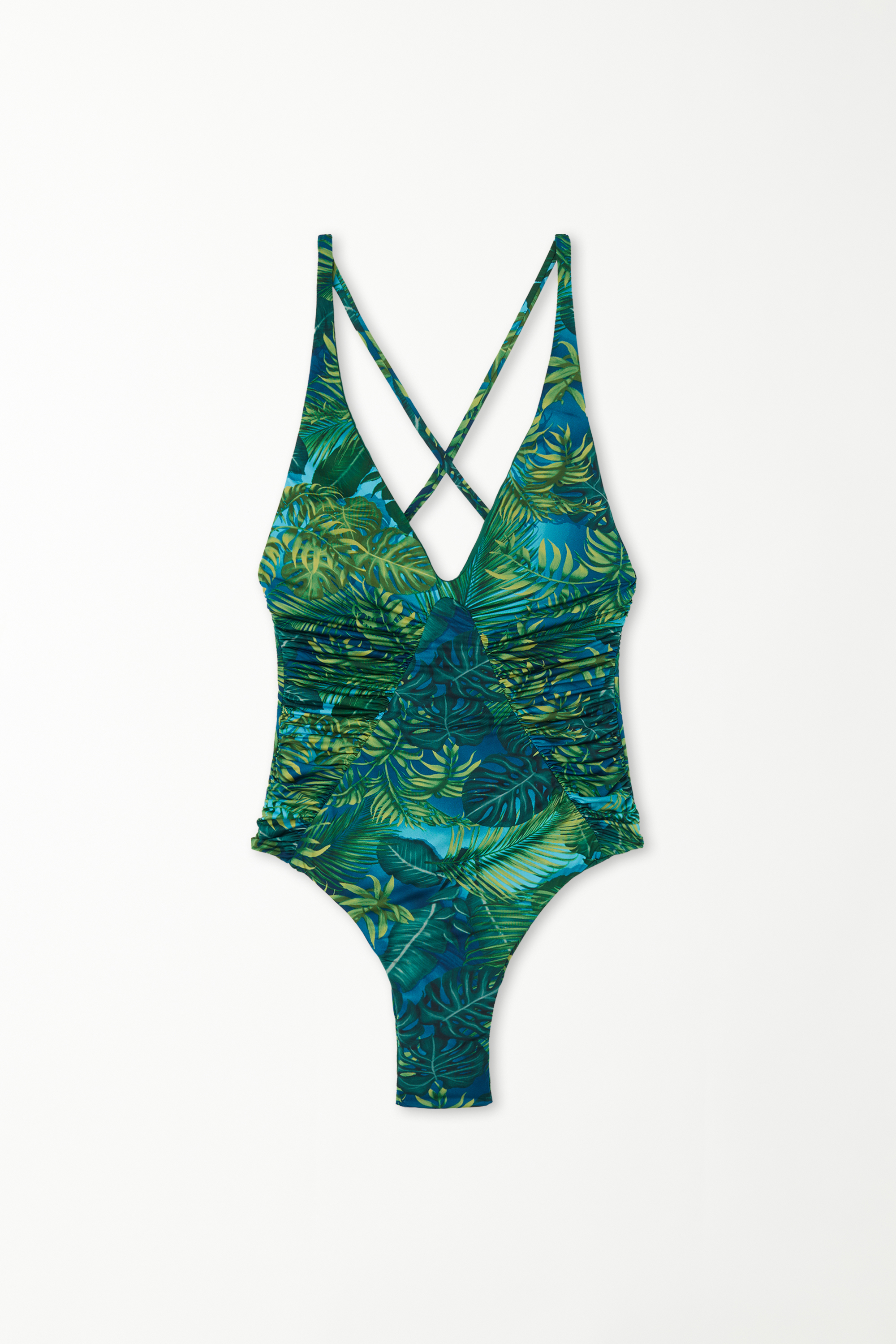 Maillot de Bain Une Pièce Légèrement Rembourré avec Fronces Emerald Jungle