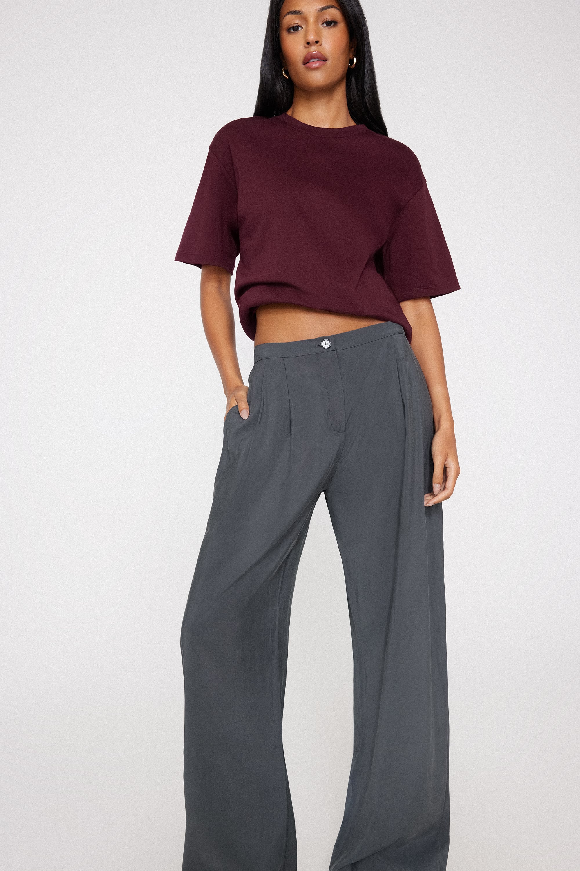 Pantaloni Lunghi a Palazzo Tela Suede Touch