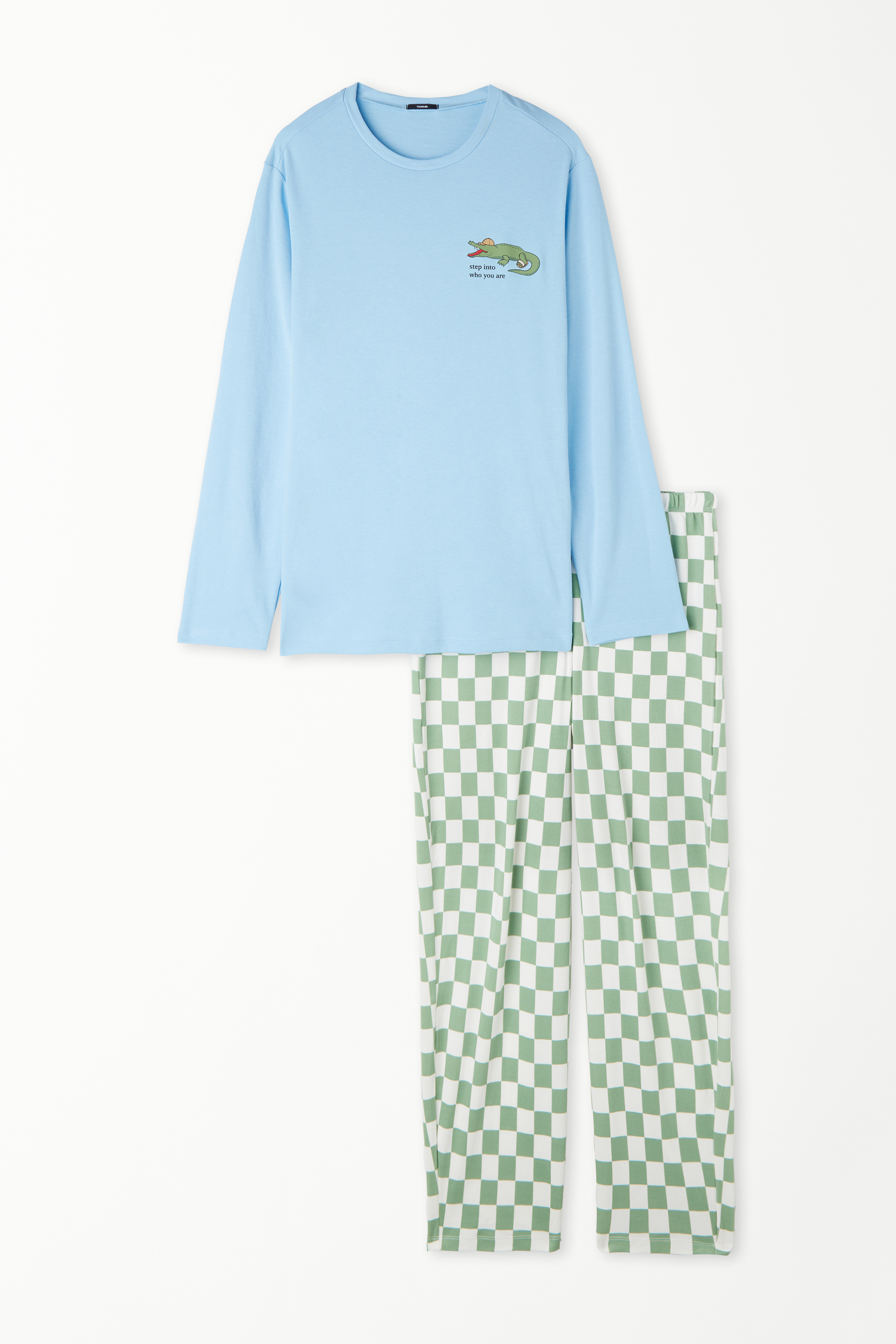 Pijama Largo de Algodón con Estampado de Cocodrilo