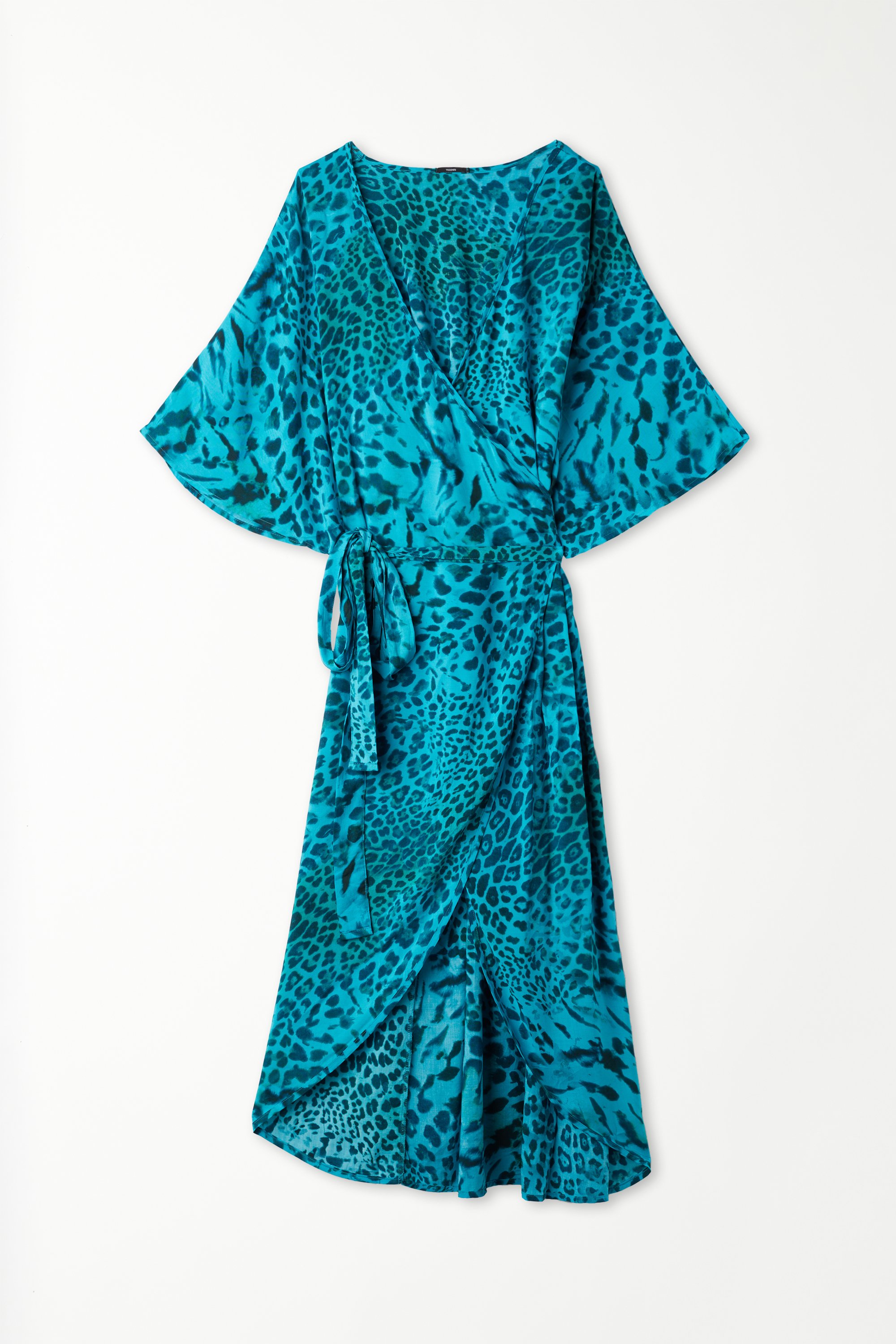 Short-Sleeved Viscose Fabric Midi Dress with Criss-Cross