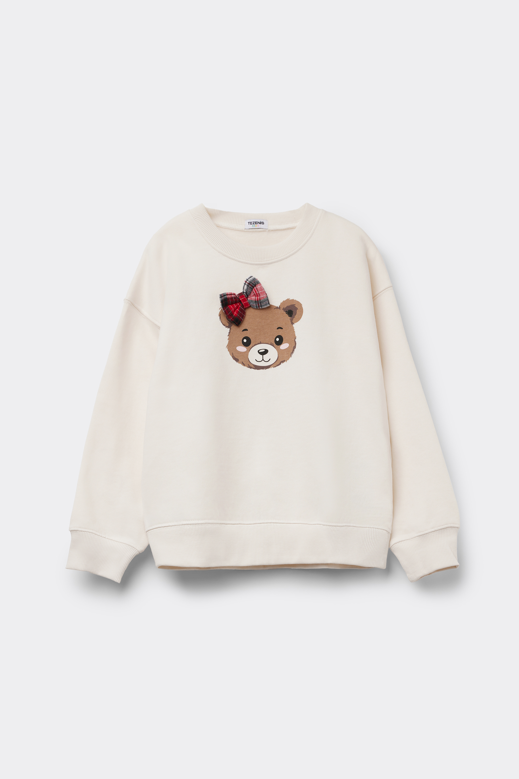 Sweat-shirt Manches Longues Fille Ourson avec Patch Écossais