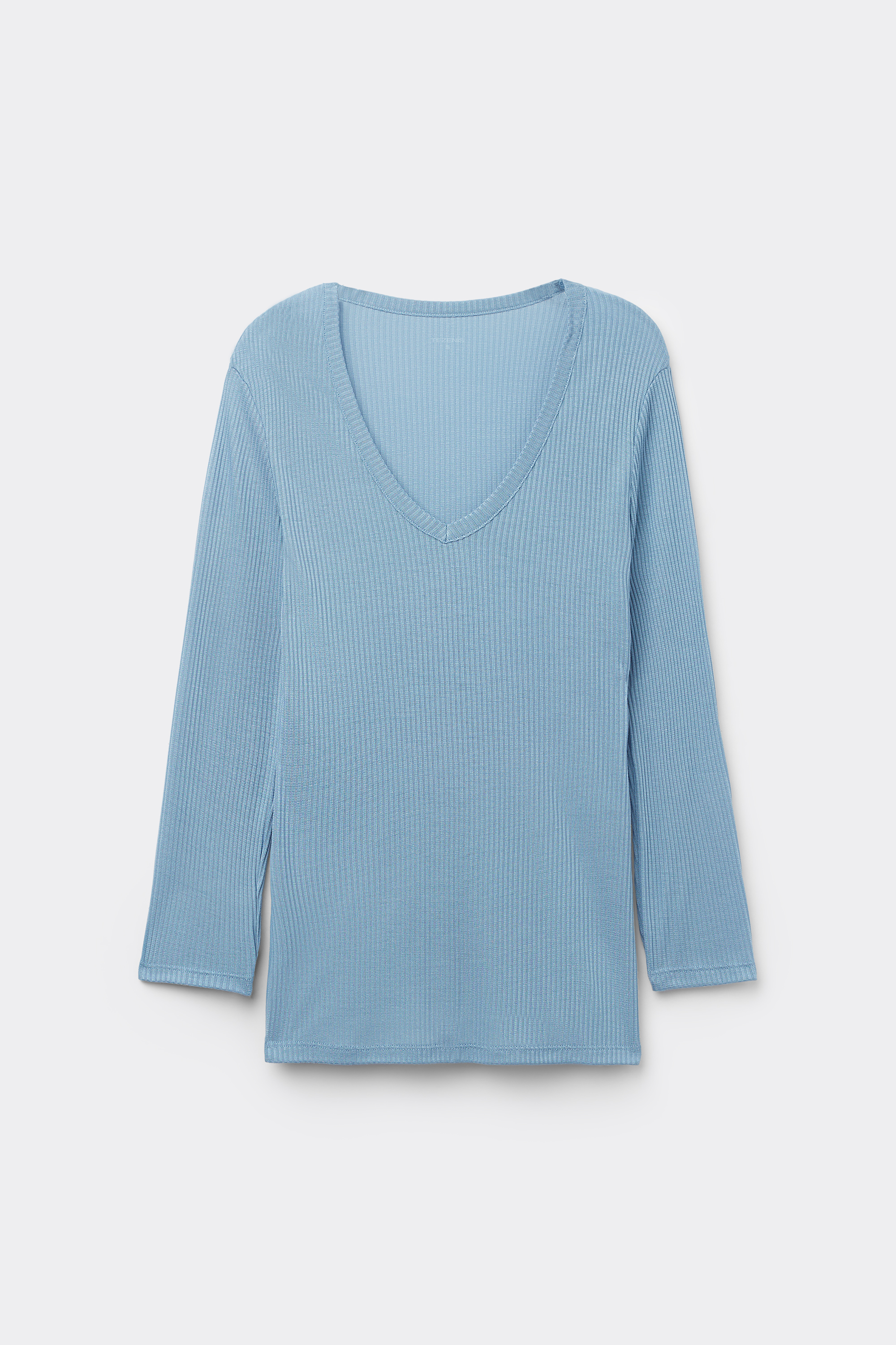 Ribbed Viscose 3/4 Sleeve V-Neck Top